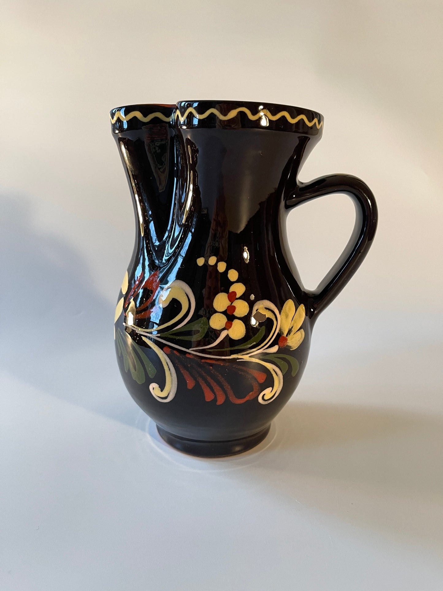 Vintage Hungarian Folk Art Pottery Pitcher