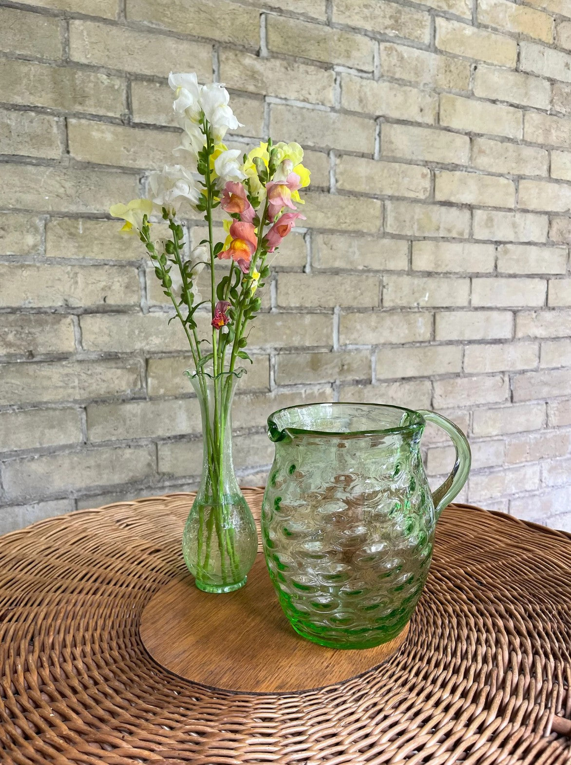 Vintage Coin Dot Art Glass Pitcher