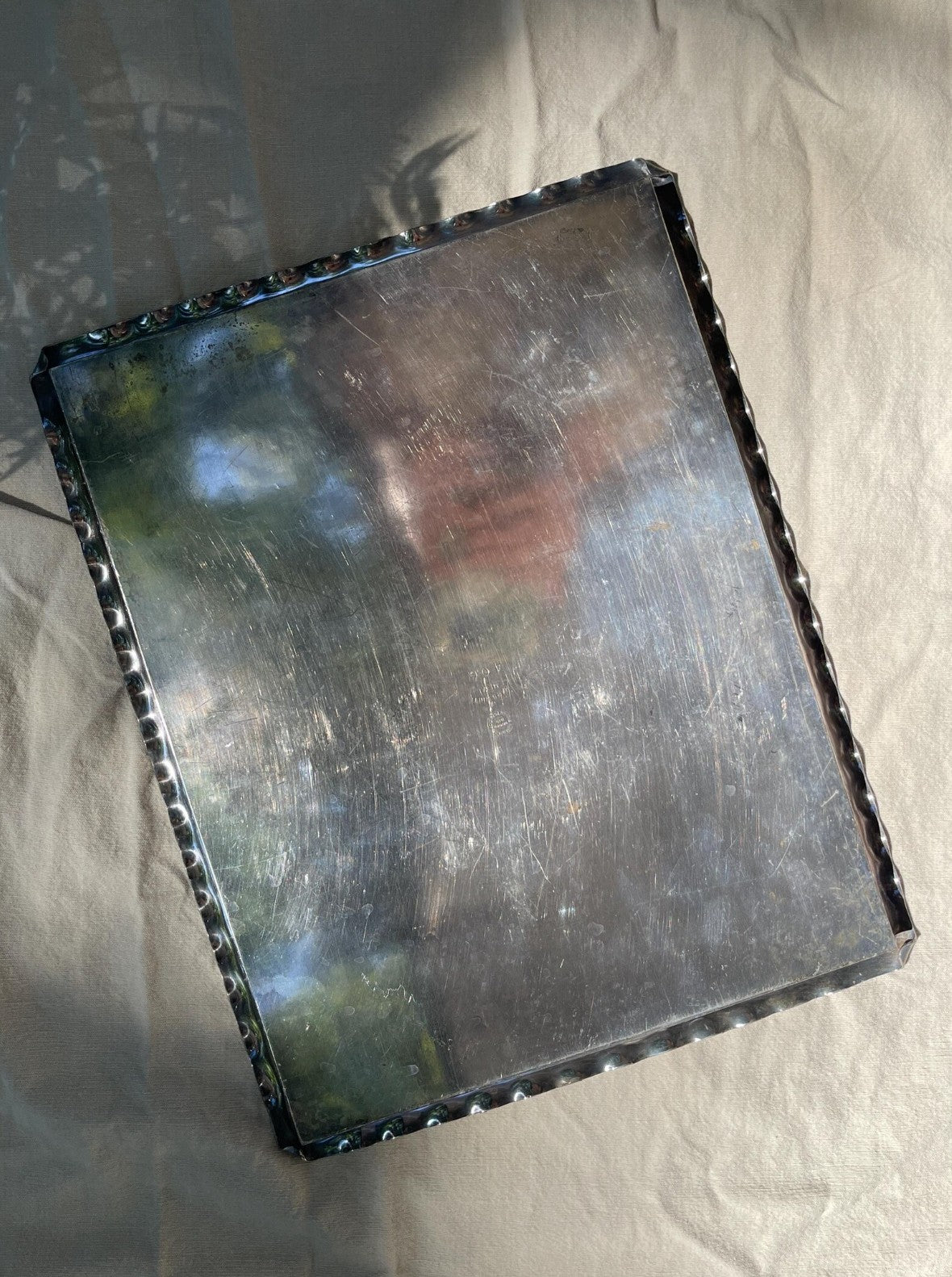 Antique American Victorian Etched Metal Tray