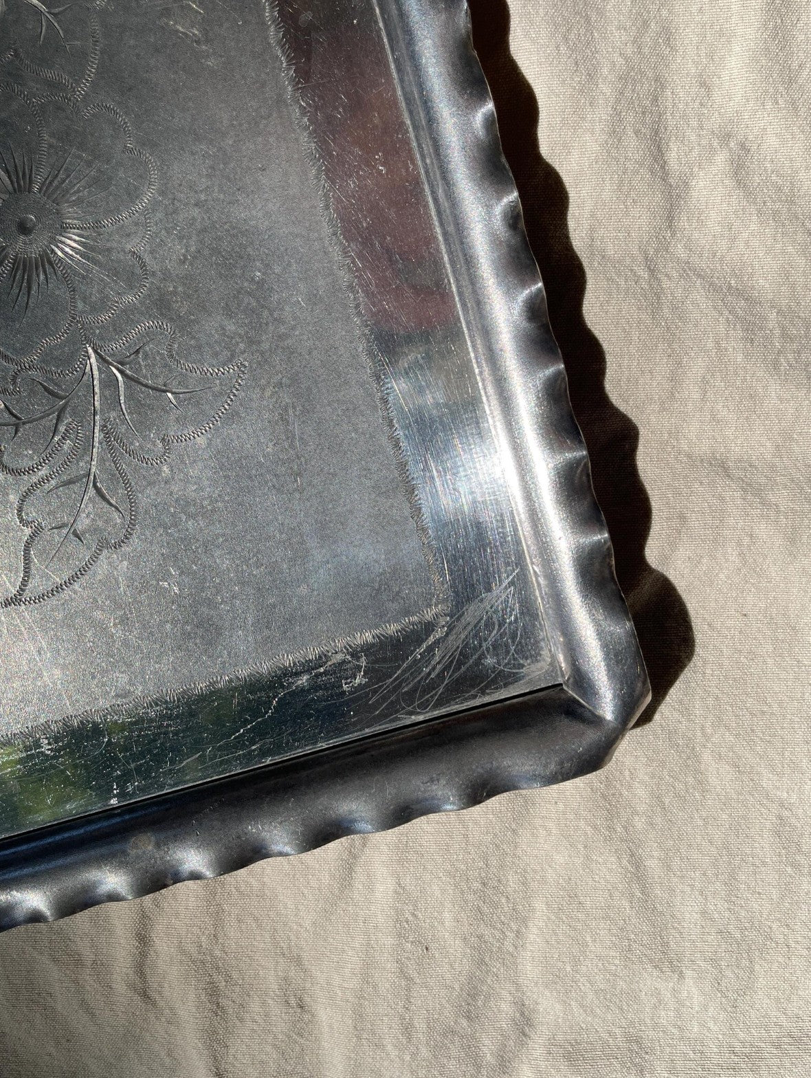 Antique American Victorian Etched Metal Tray