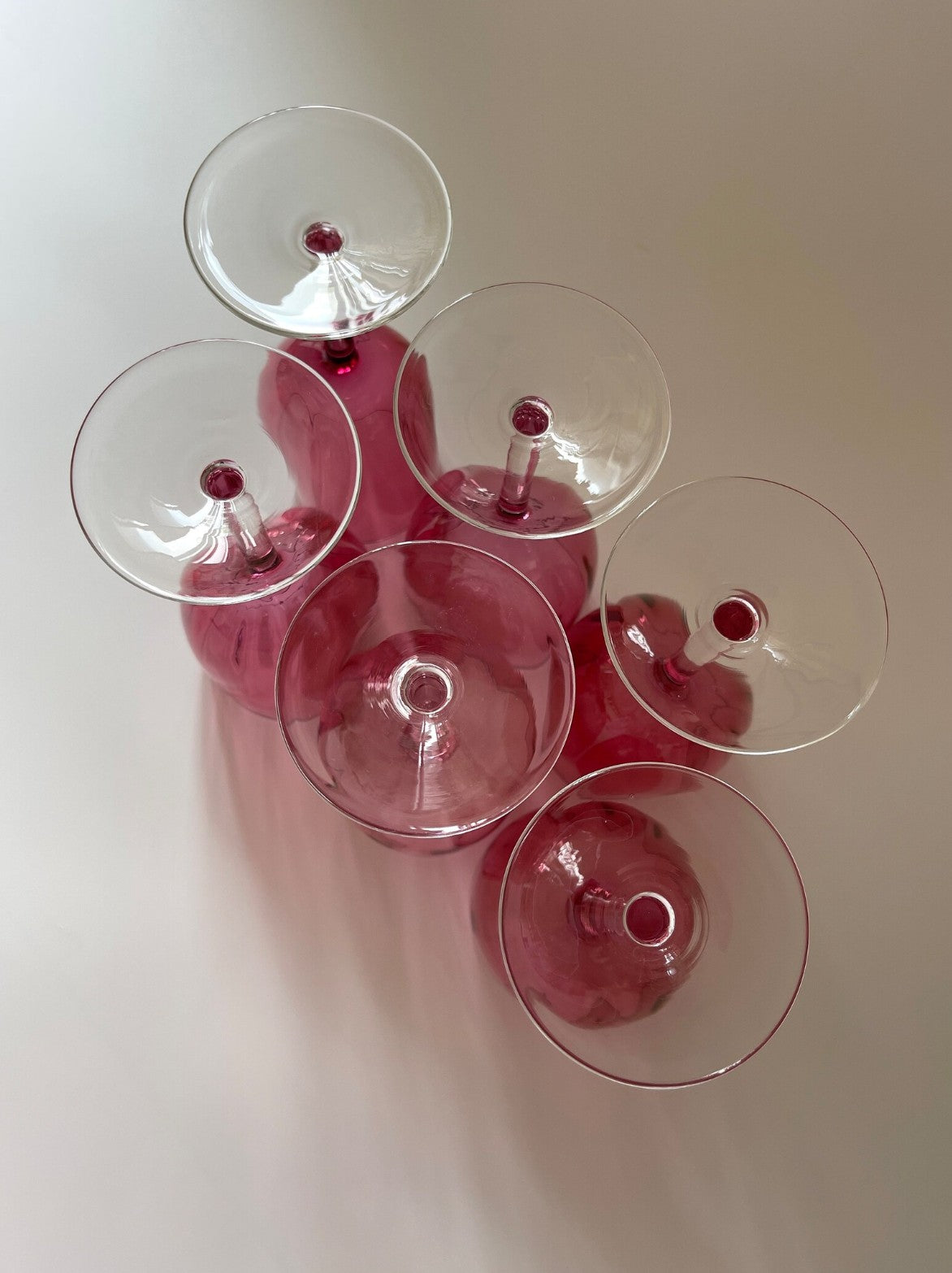 Vintage Cranberry Crystal Fluted Wine Glasses