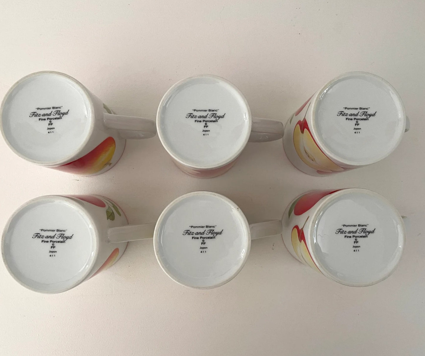 Vintage Fitz and Floyd Porcelain Apple Mugs