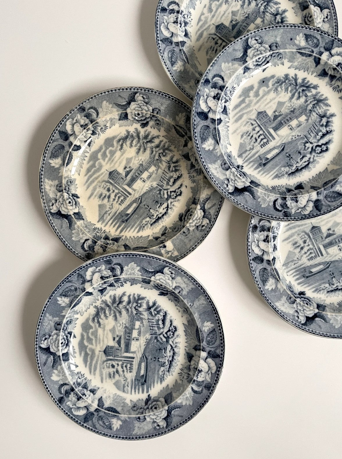 Antique Wedgwood Transferware Blue Rose Plates