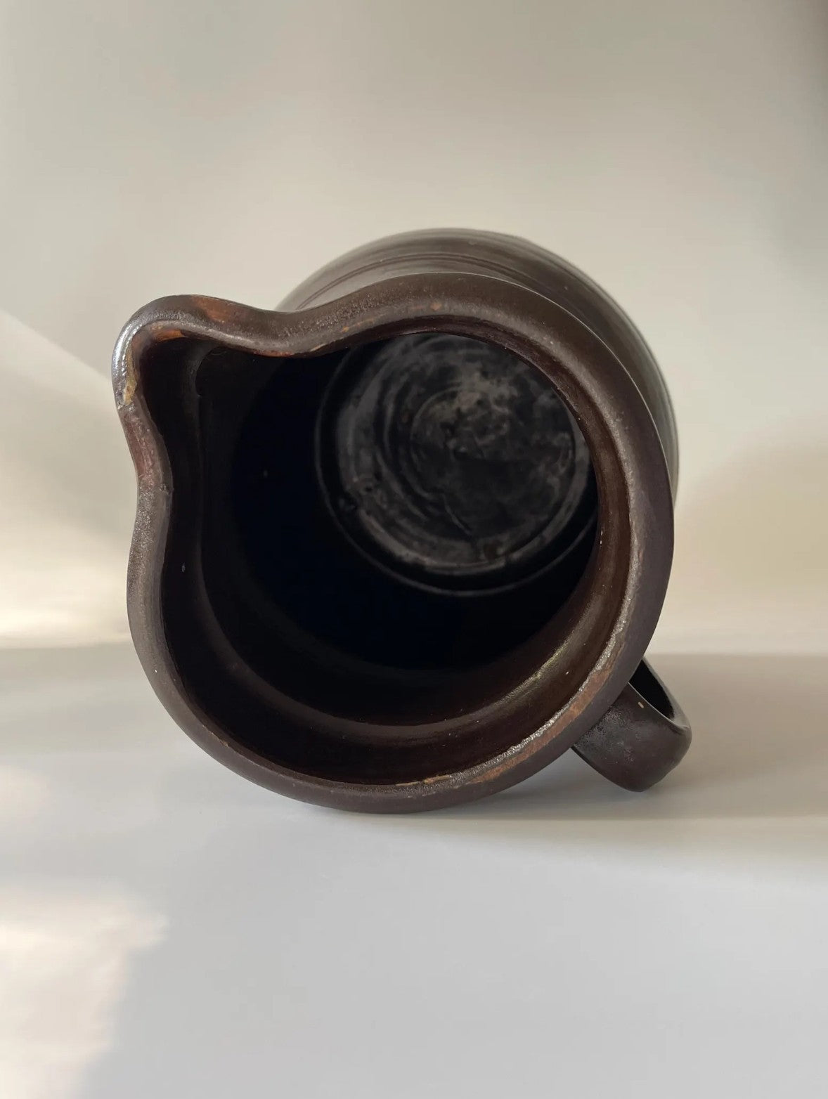 Antique Large Brown Stoneware Pitcher