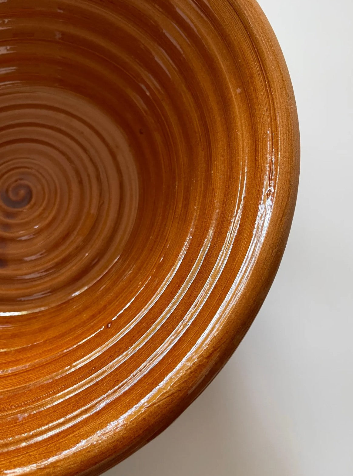 Vintage Ribbed Ochre Pottery Serving Bowl