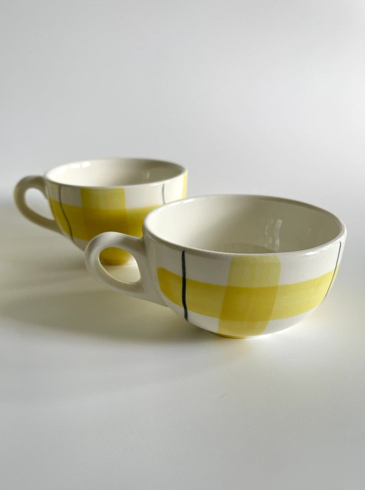 1950s Hycroft Calico Yellow Plaid Cups & Saucers