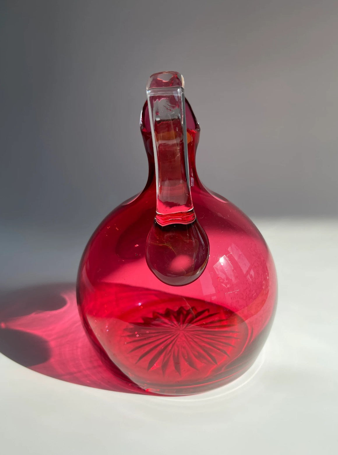Antique Victorian Cranberry Glass Jug, c1850
