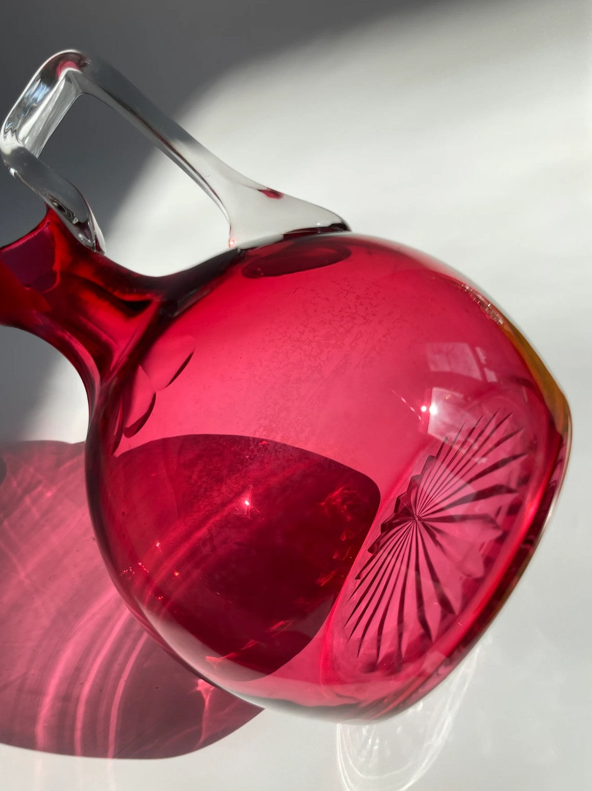 Antique Victorian Cranberry Glass Jug, c1850
