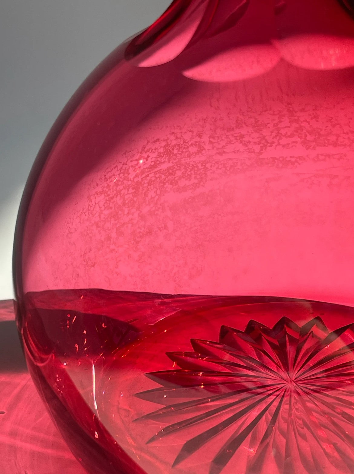 Antique Victorian Cranberry Glass Jug, c1850