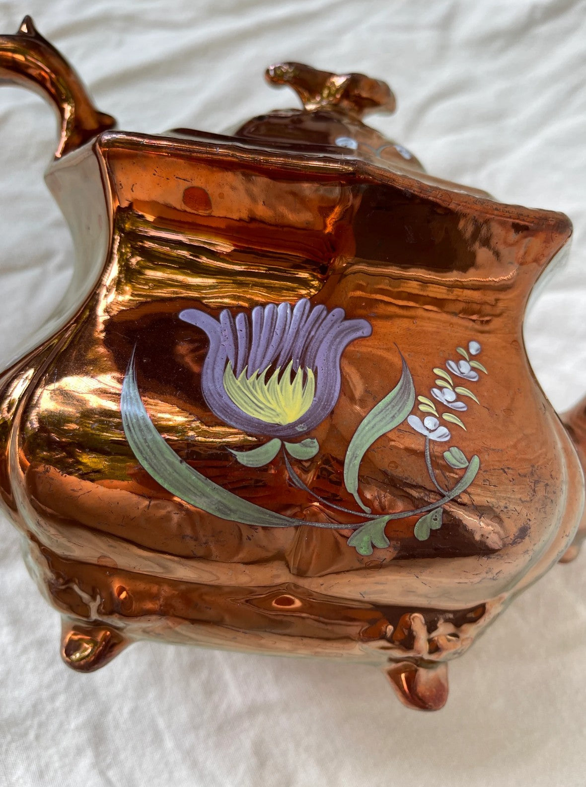 Antique Copper Lustre Teapot