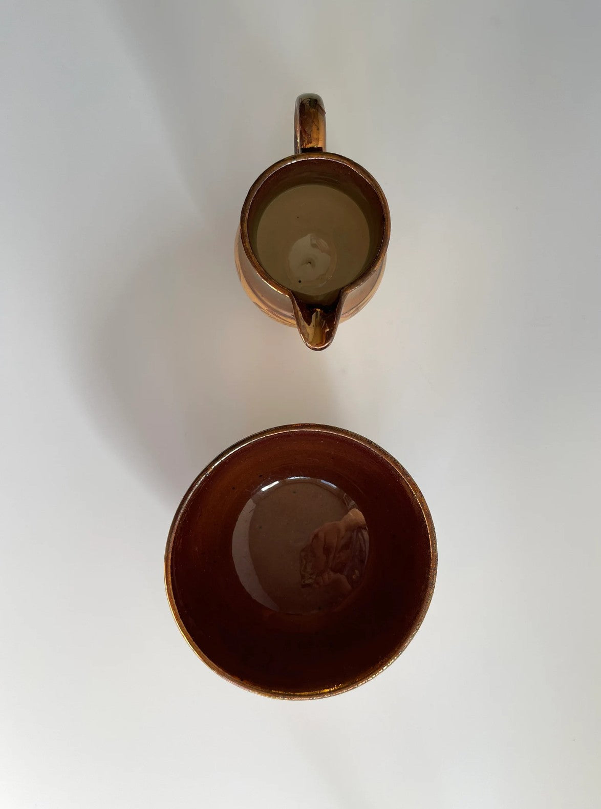 19th Century Copper Luster Creamer & Sugar Bowl