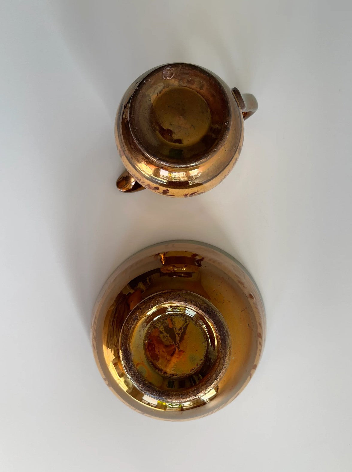 19th Century Copper Luster Creamer & Sugar Bowl