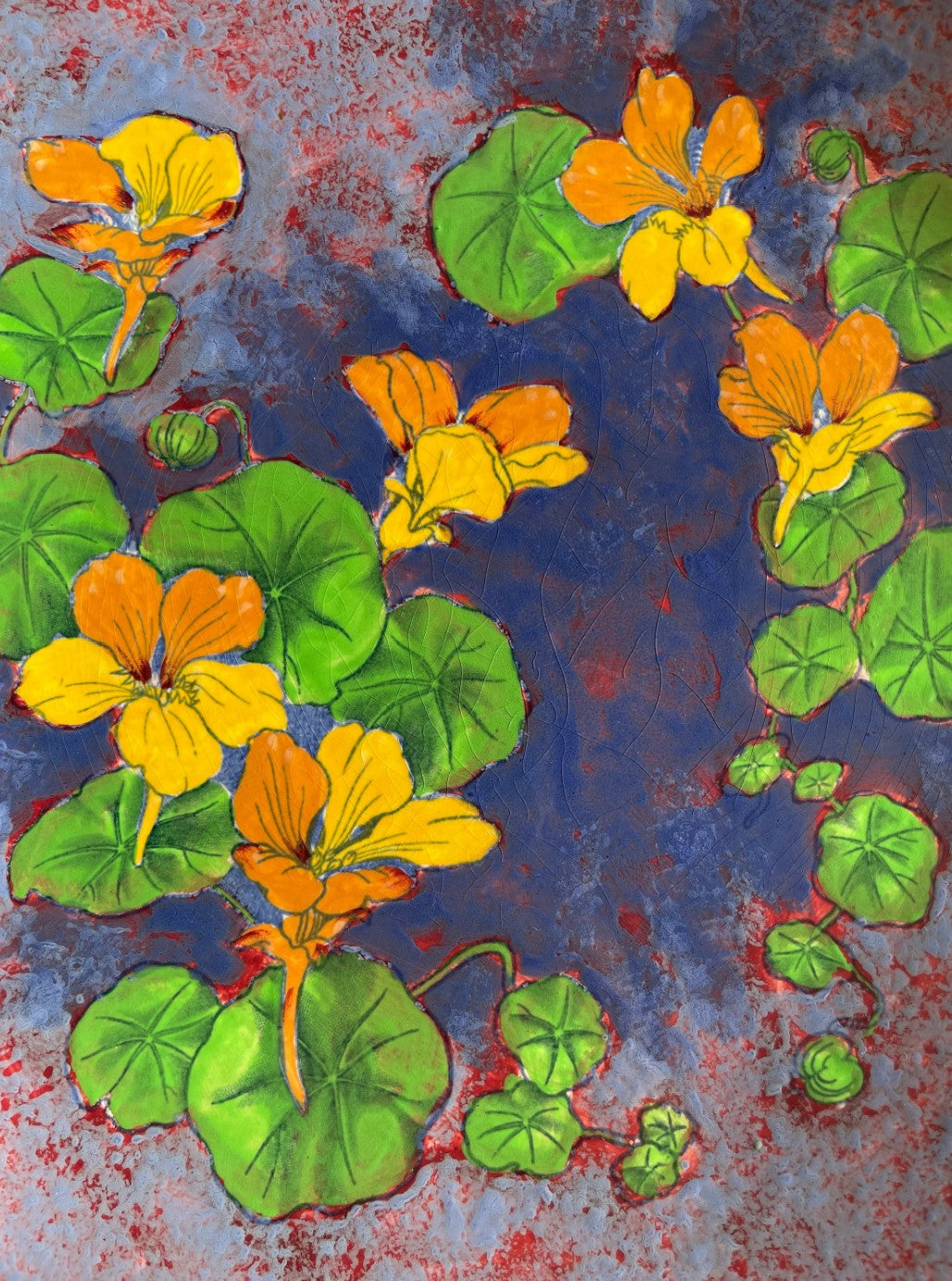 Vintage Hand Painted Nasturtium Platter