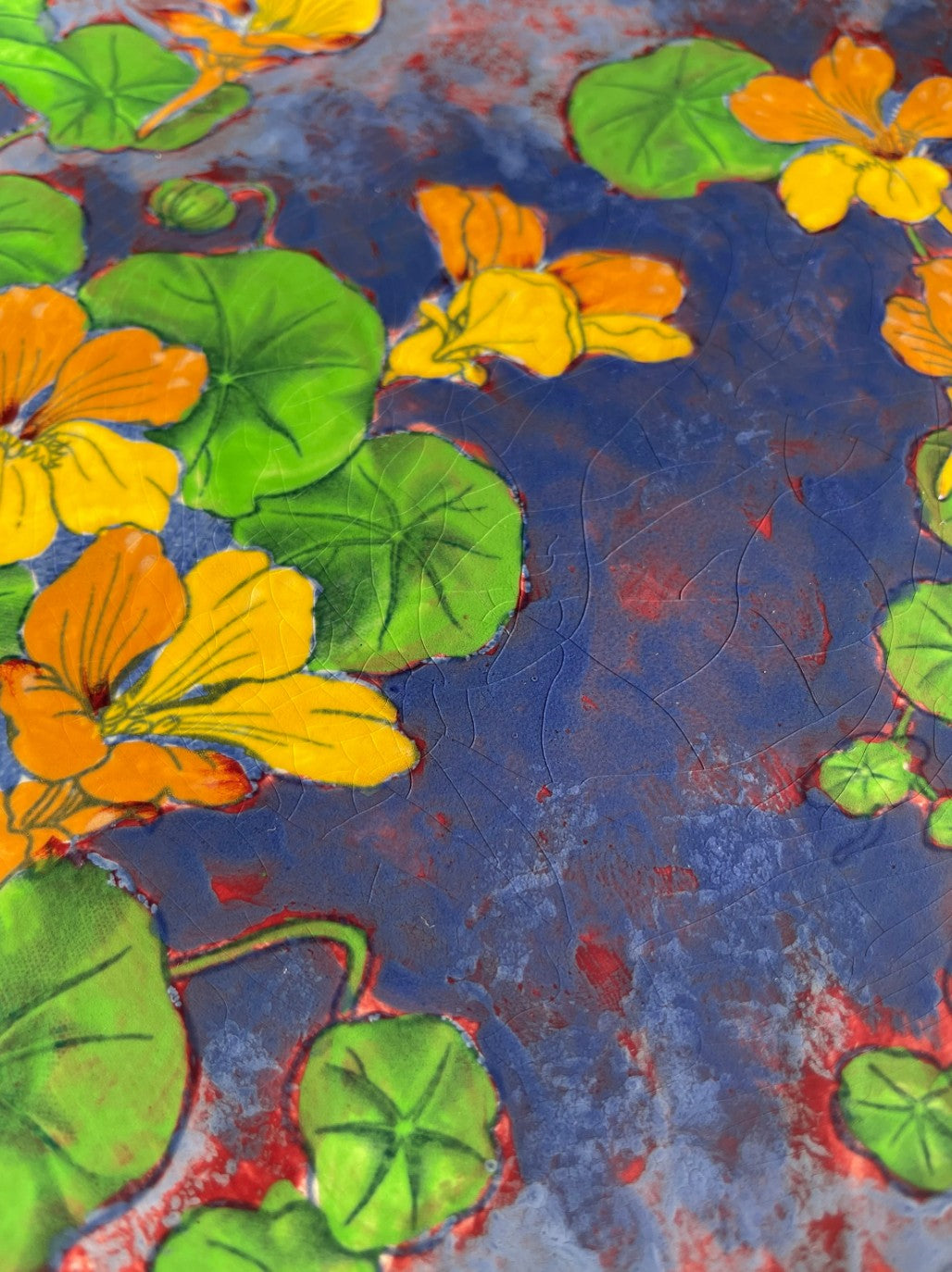 Vintage Hand Painted Nasturtium Platter