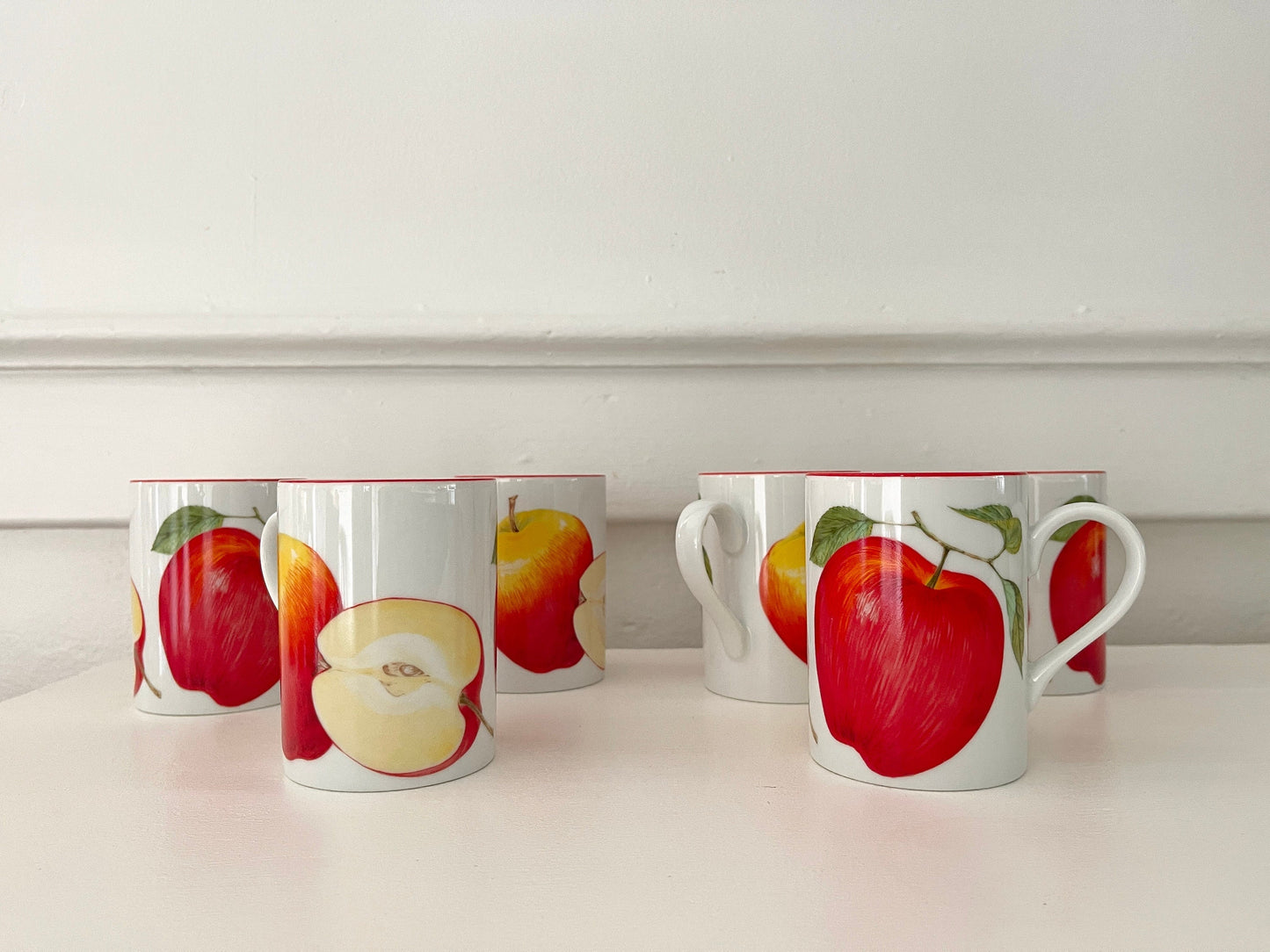 Vintage Fitz and Floyd Porcelain Apple Mugs