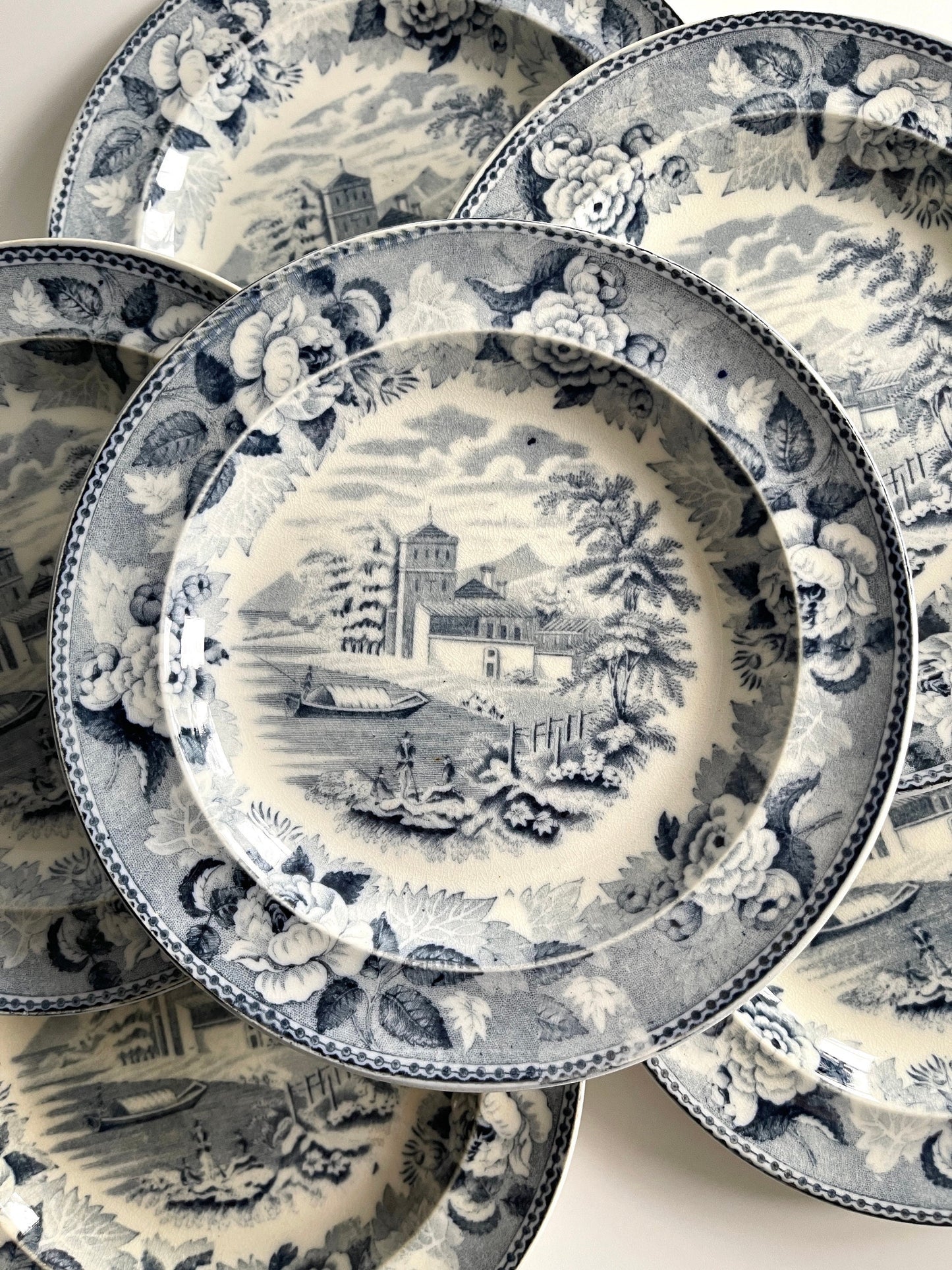 Antique Wedgwood Transferware Blue Rose Plates