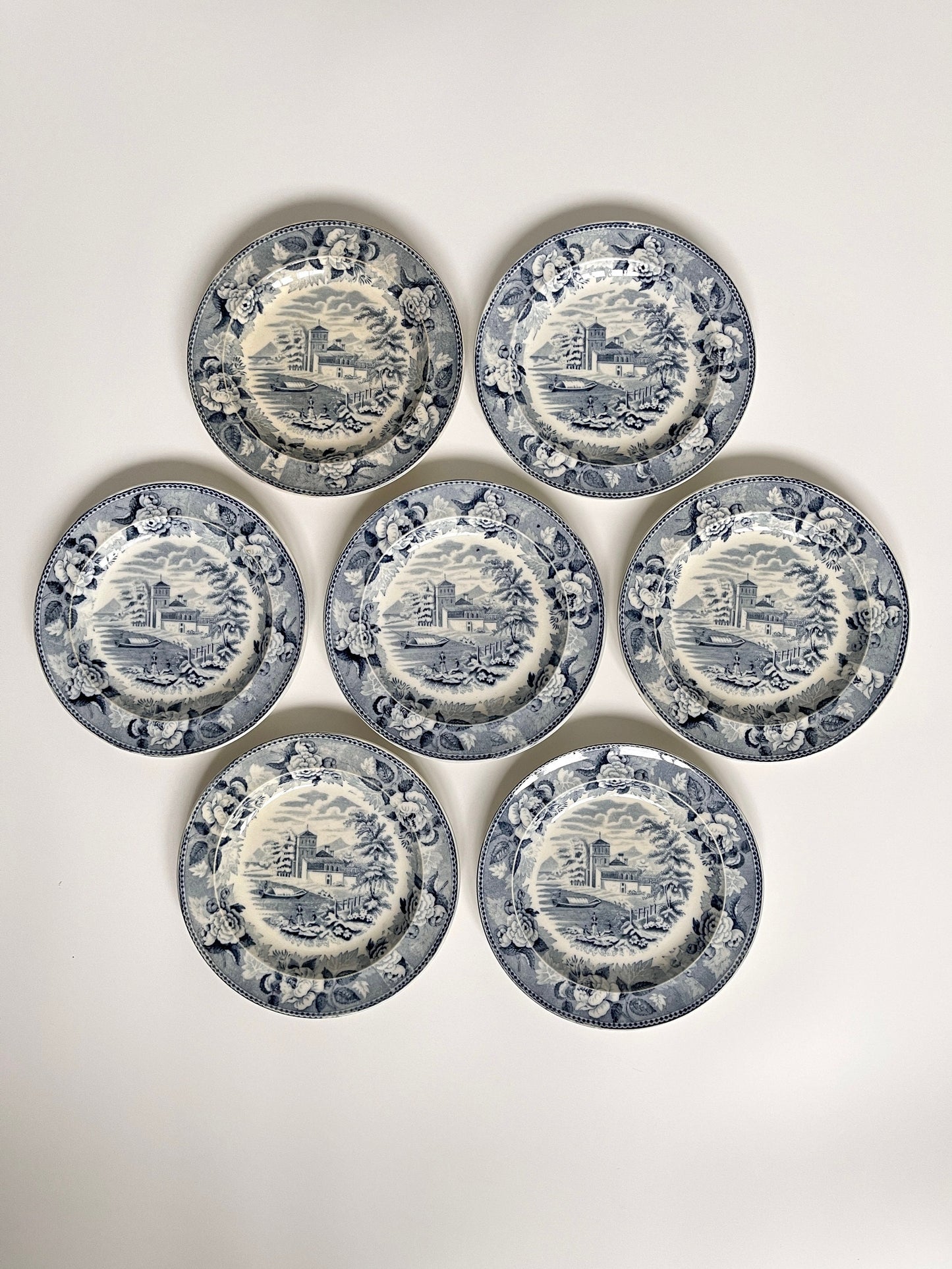 Antique Wedgwood Transferware Blue Rose Plates