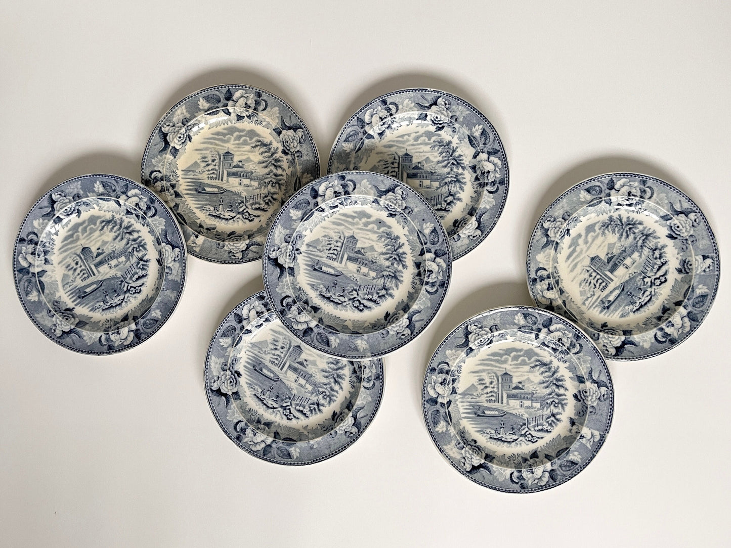 Antique Wedgwood Transferware Blue Rose Plates