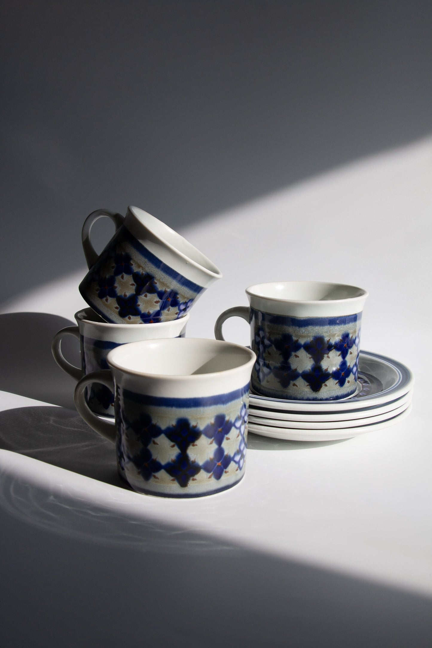 Vintage Stoneware Coffee Cups & Saucers