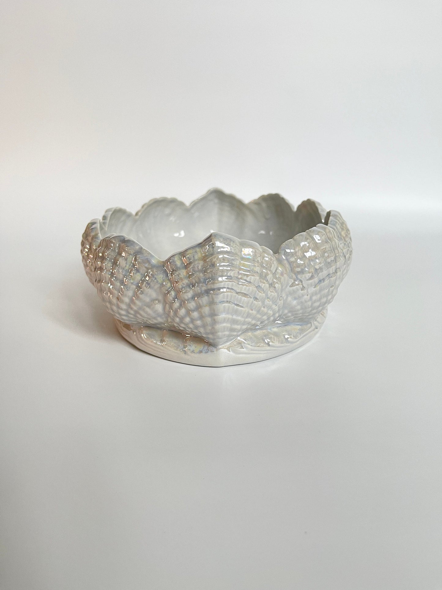 Vintage Lustre Scallop Shell Jardiniere / Cache Pot