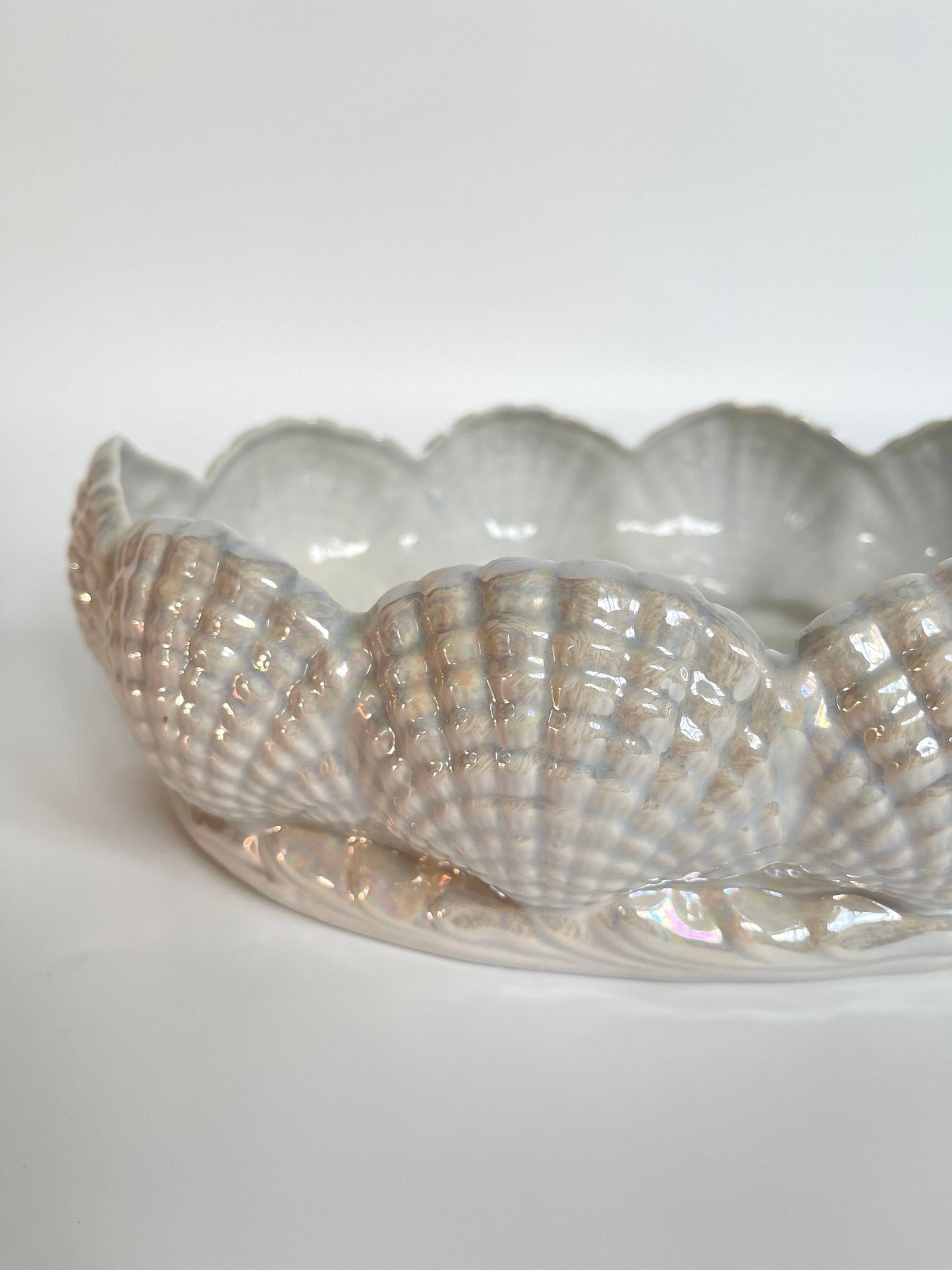 Vintage Lustre Scallop Shell Jardiniere / Cache Pot