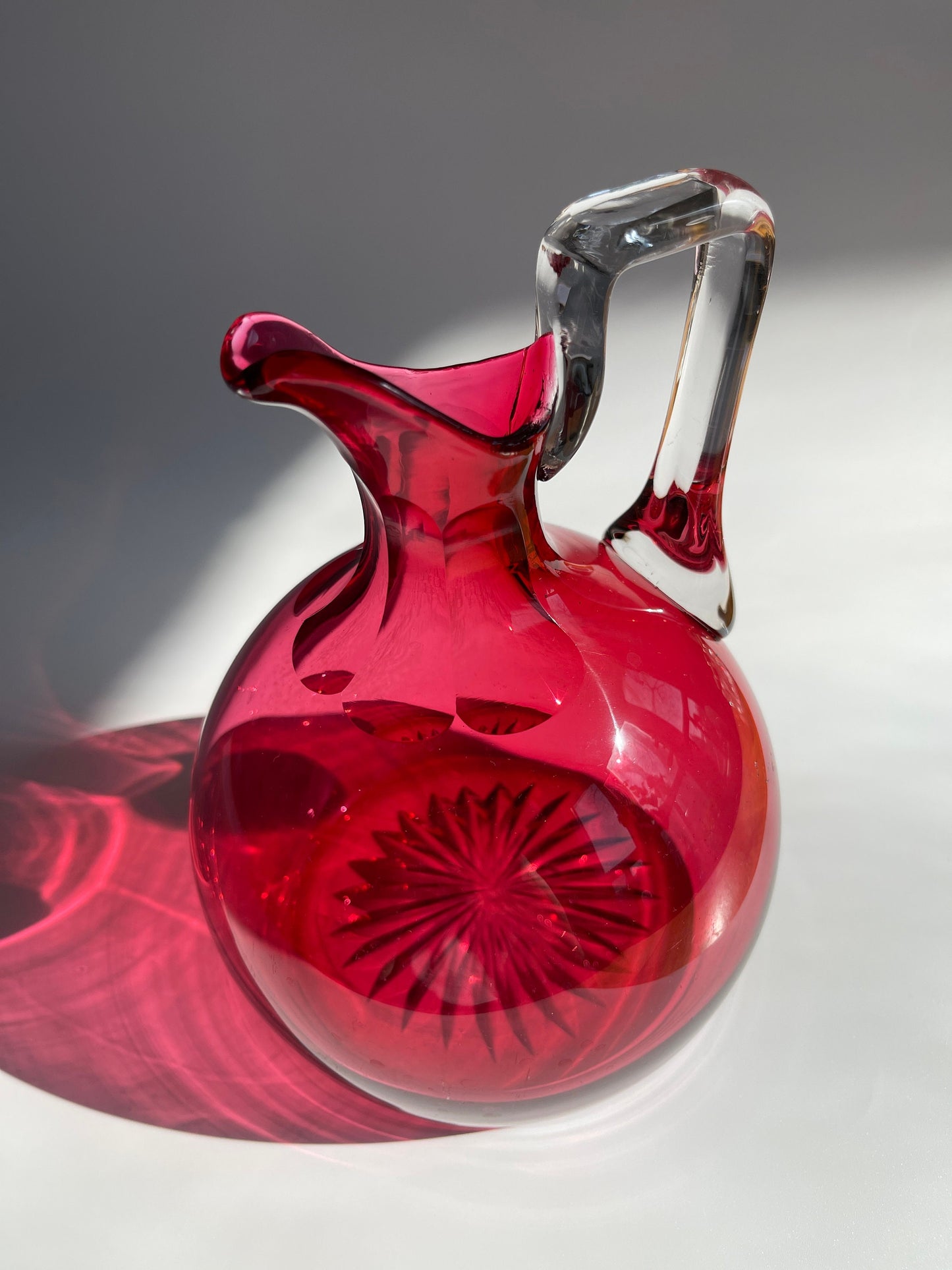 Antique Victorian Cranberry Glass Jug, c1850