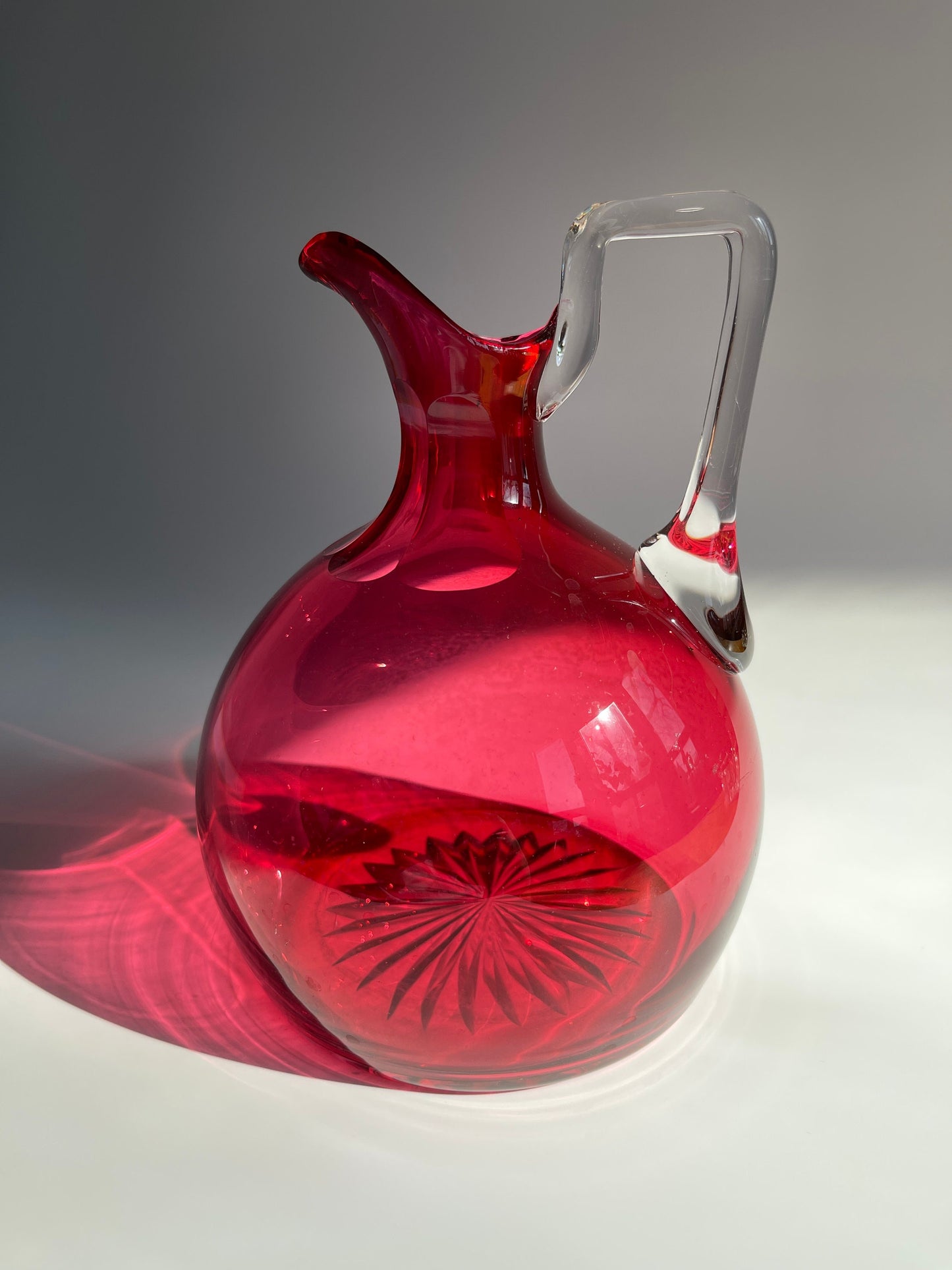 Antique Victorian Cranberry Glass Jug, c1850