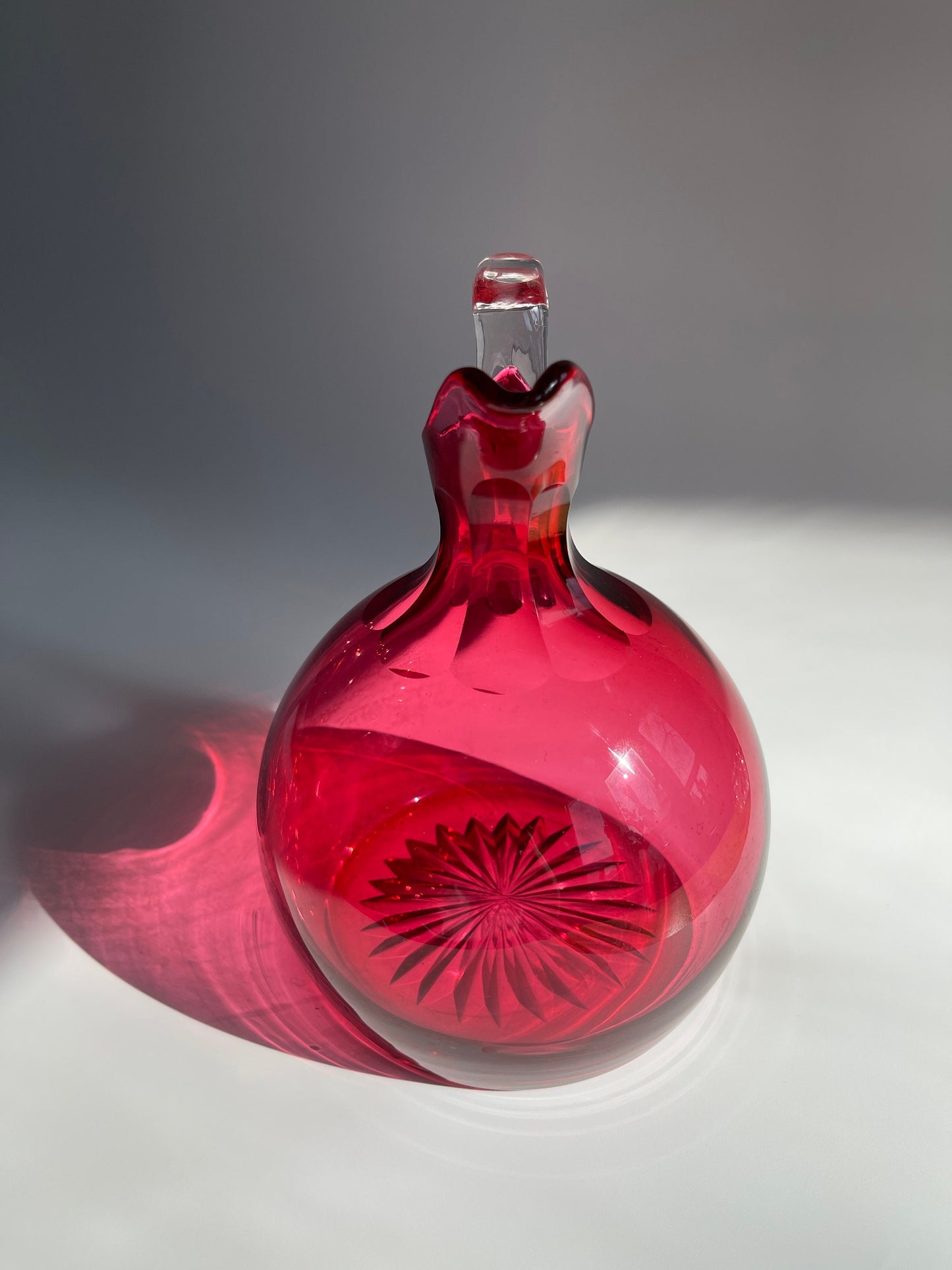 Antique Victorian Cranberry Glass Jug, c1850