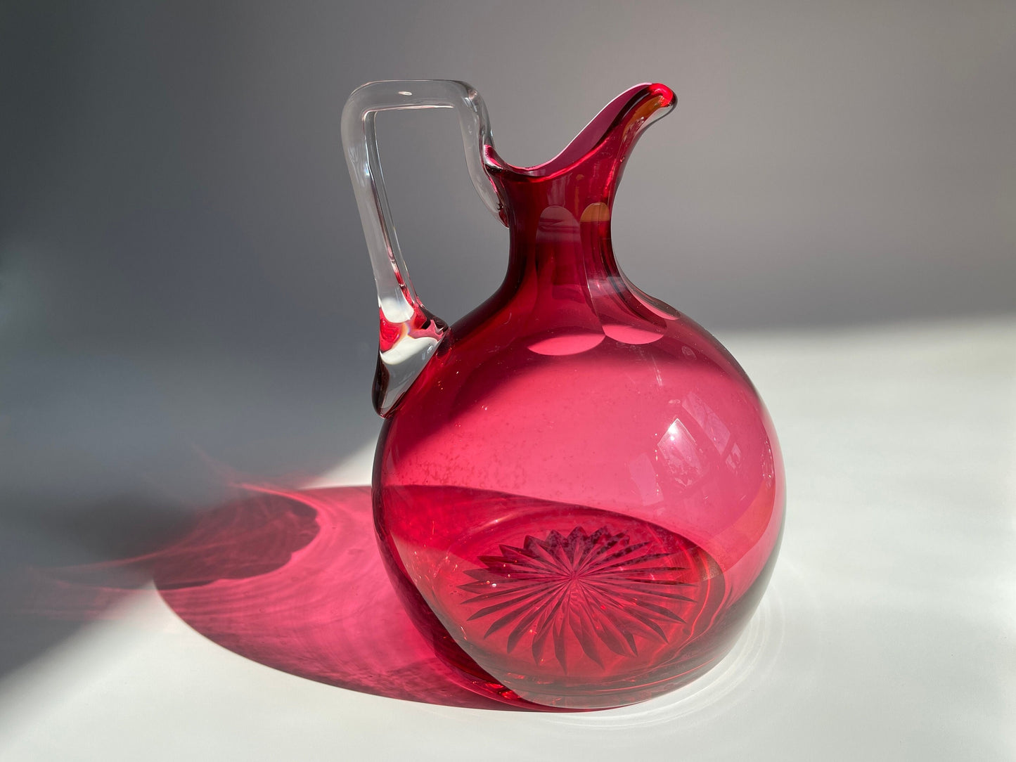 Antique Victorian Cranberry Glass Jug, c1850