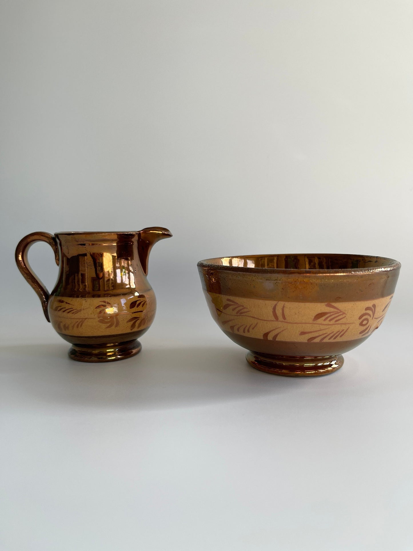 19th Century Copper Luster Creamer & Sugar Bowl