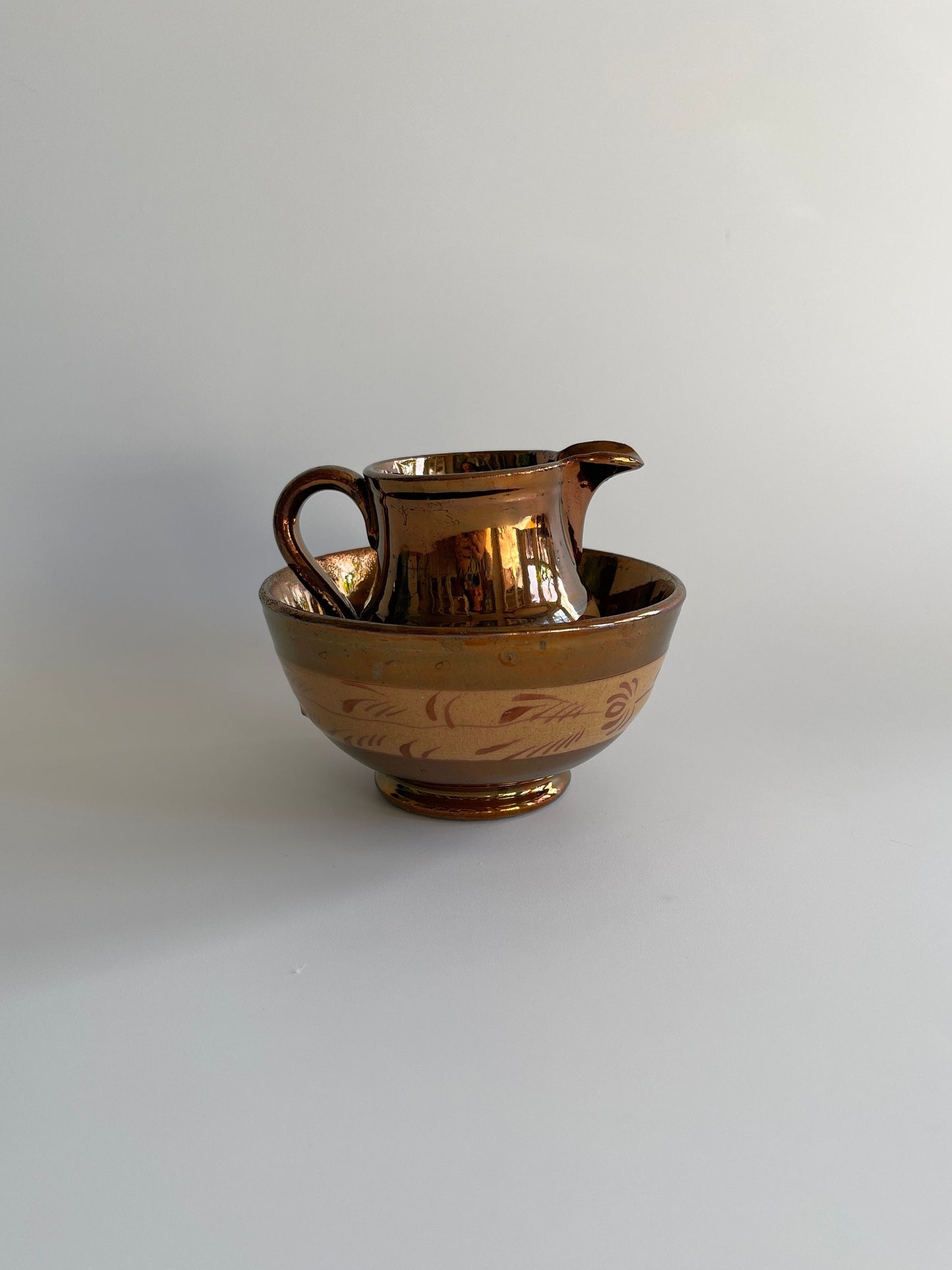 19th Century Copper Luster Creamer & Sugar Bowl