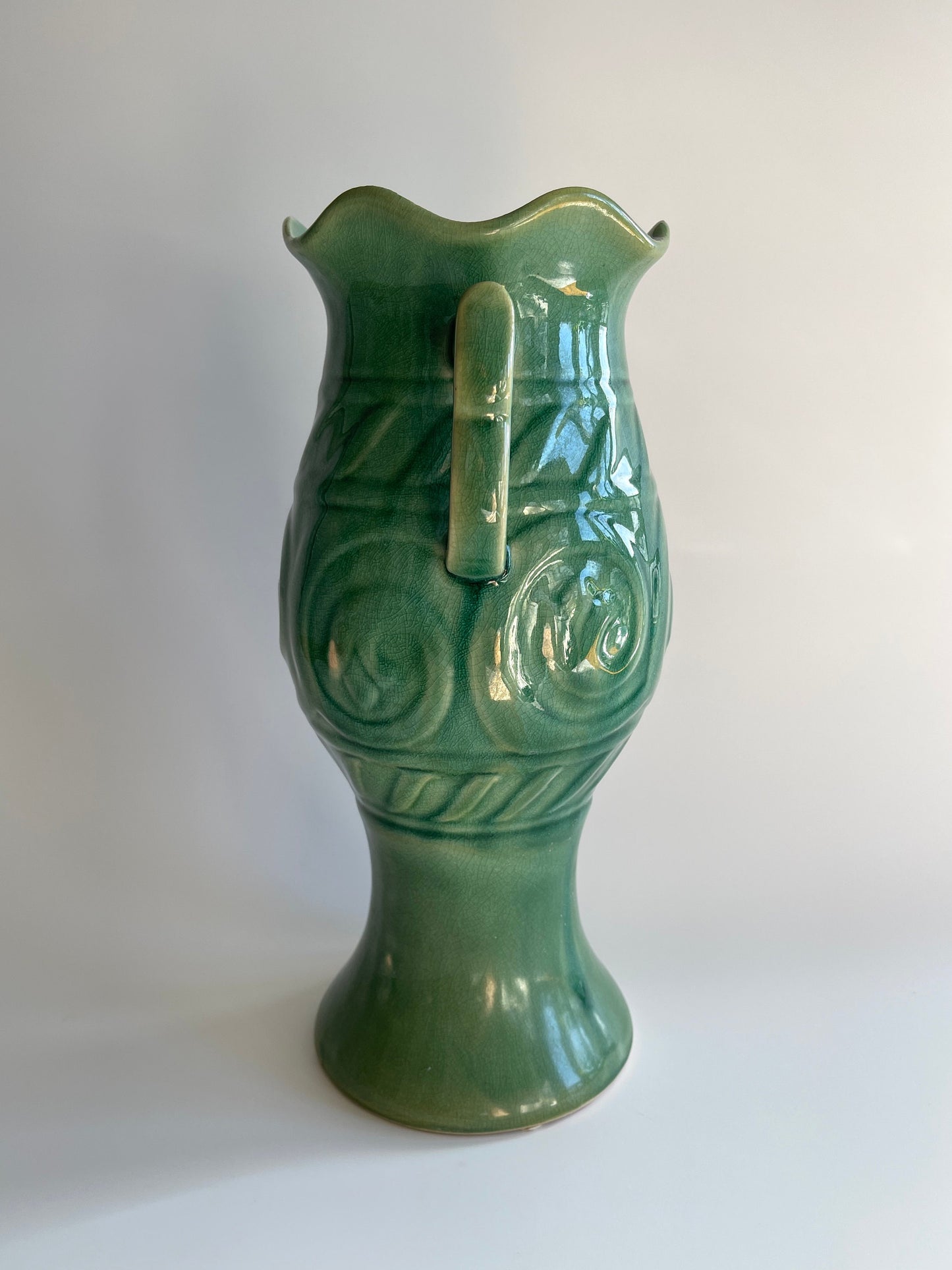 Vintage Large Jade Celadon Pottery Vase