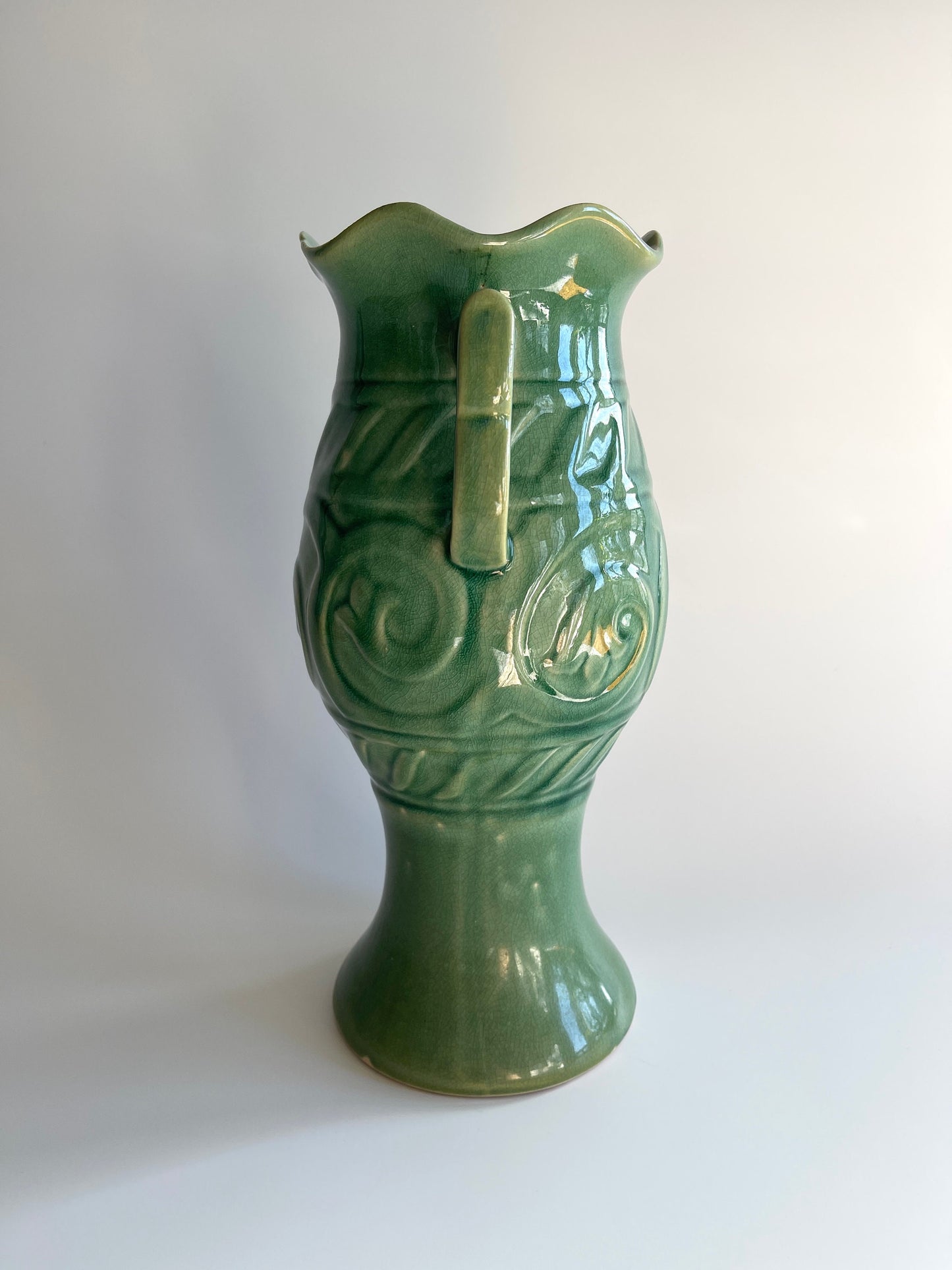Vintage Large Jade Celadon Pottery Vase