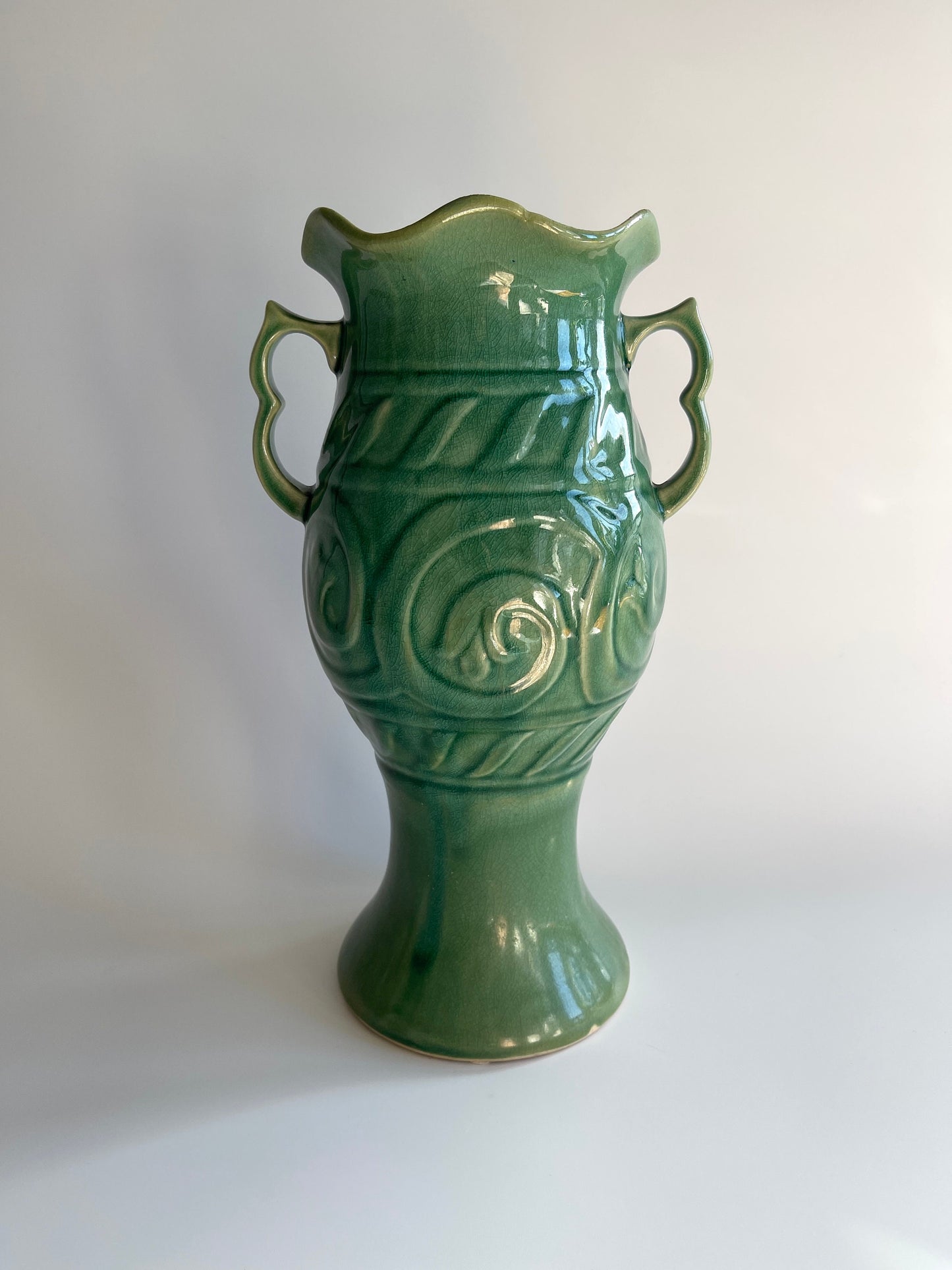 Vintage Large Jade Celadon Pottery Vase