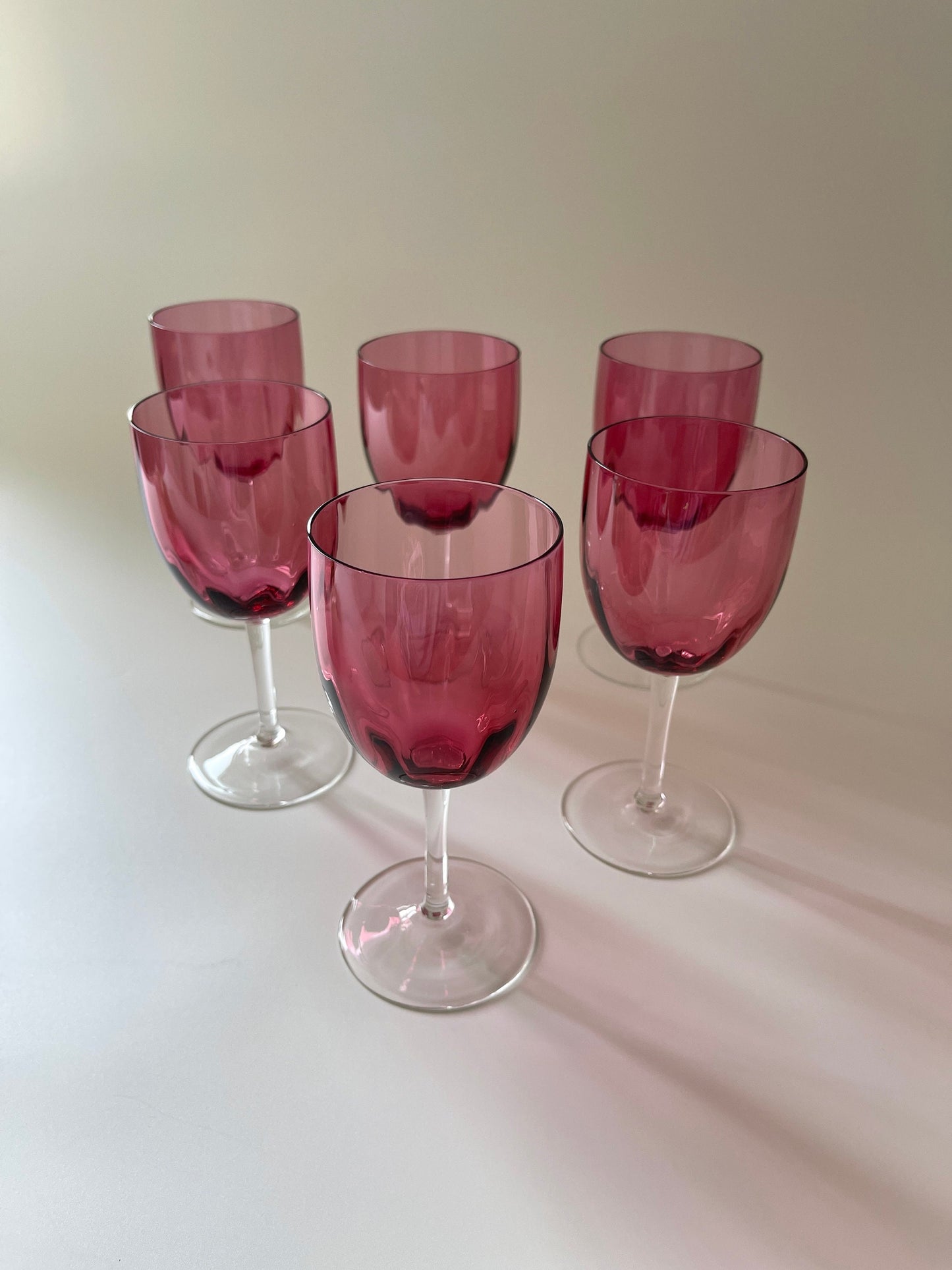 Vintage Cranberry Crystal Fluted Wine Glasses
