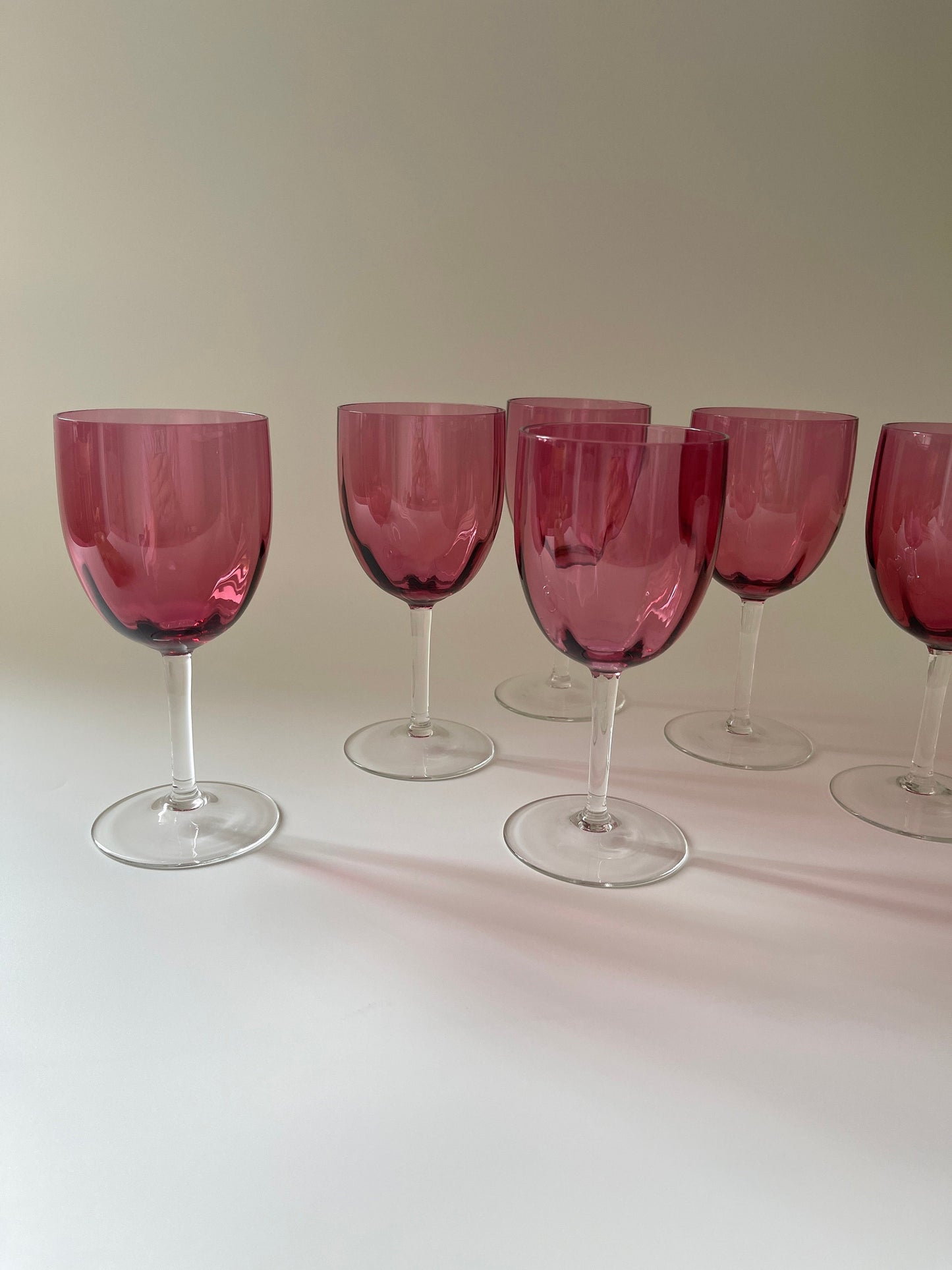 Vintage Cranberry Crystal Fluted Wine Glasses