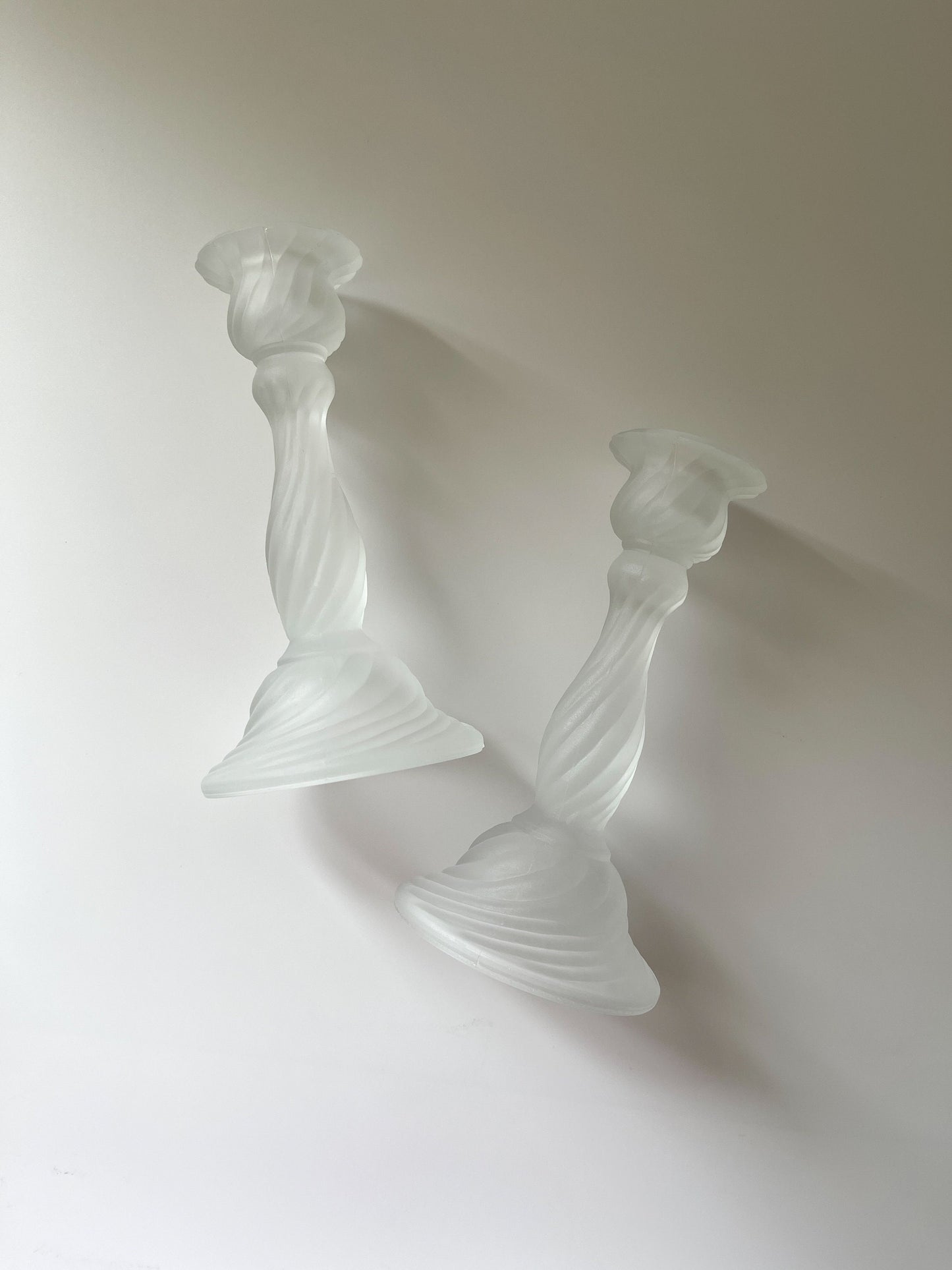 Vintage Satin Glass Swirl Candlestick Holders