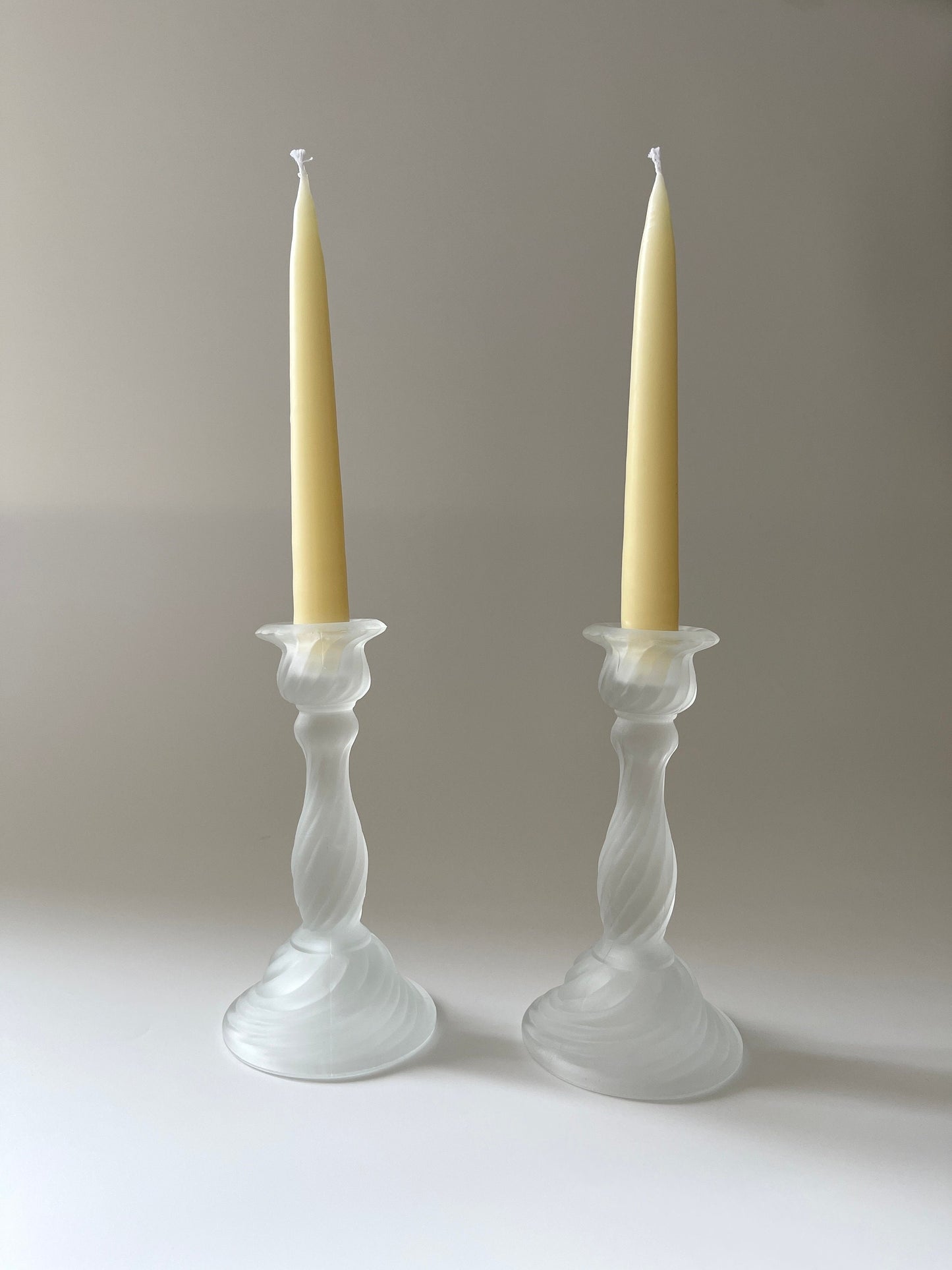 Vintage Satin Glass Swirl Candlestick Holders