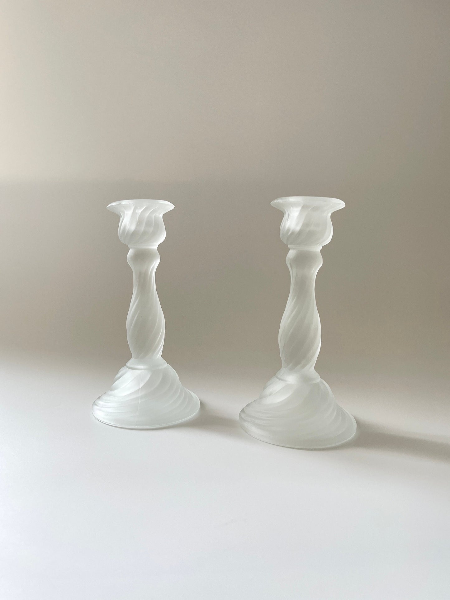 Vintage Satin Glass Swirl Candlestick Holders