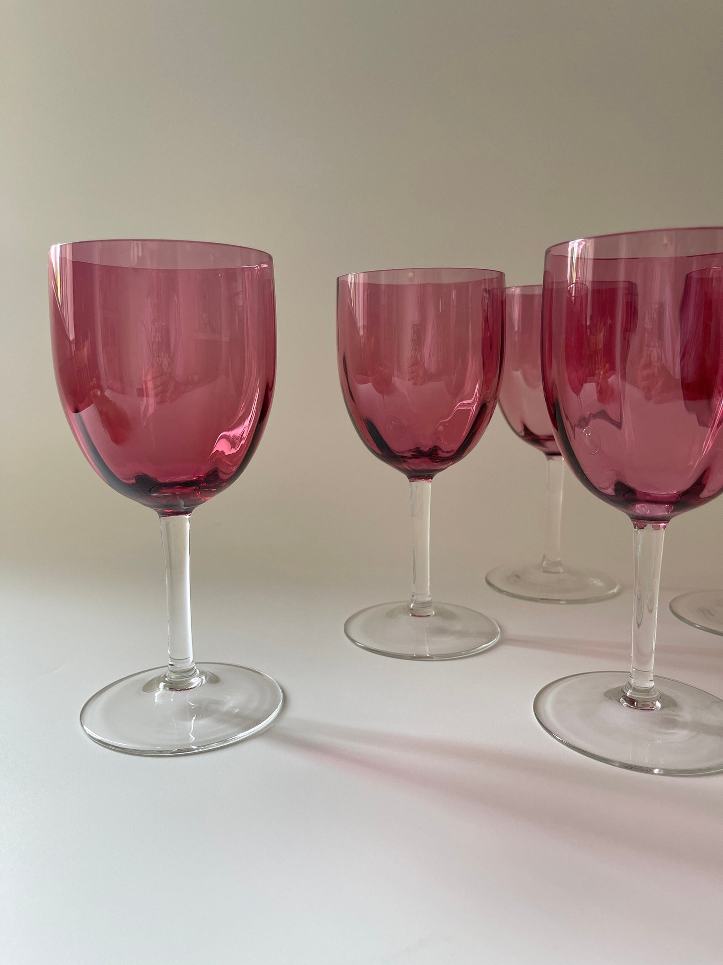 Vintage Cranberry Crystal Fluted Wine Glasses