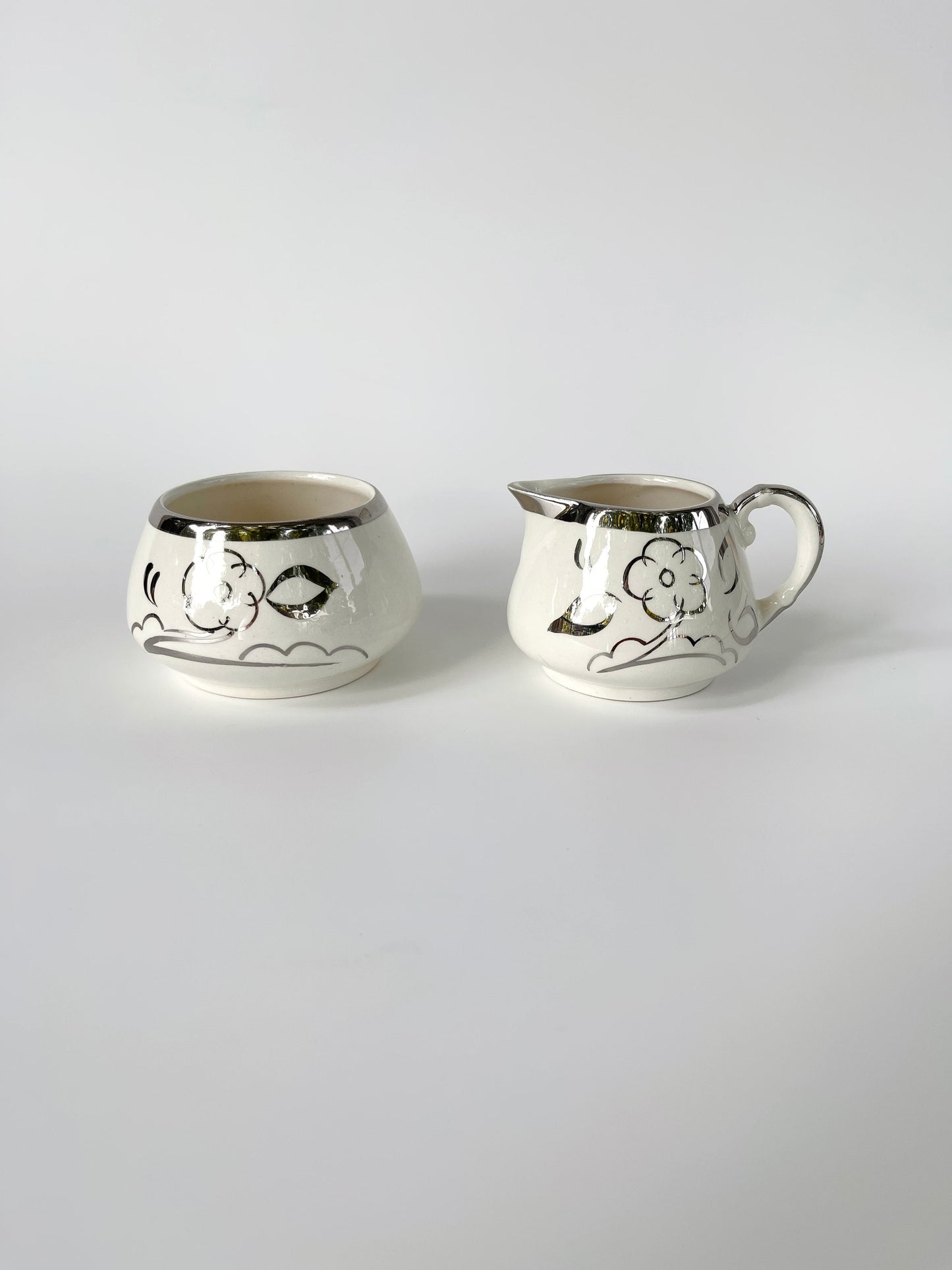 1940s English Lustreware Sugar Pot and Creamer