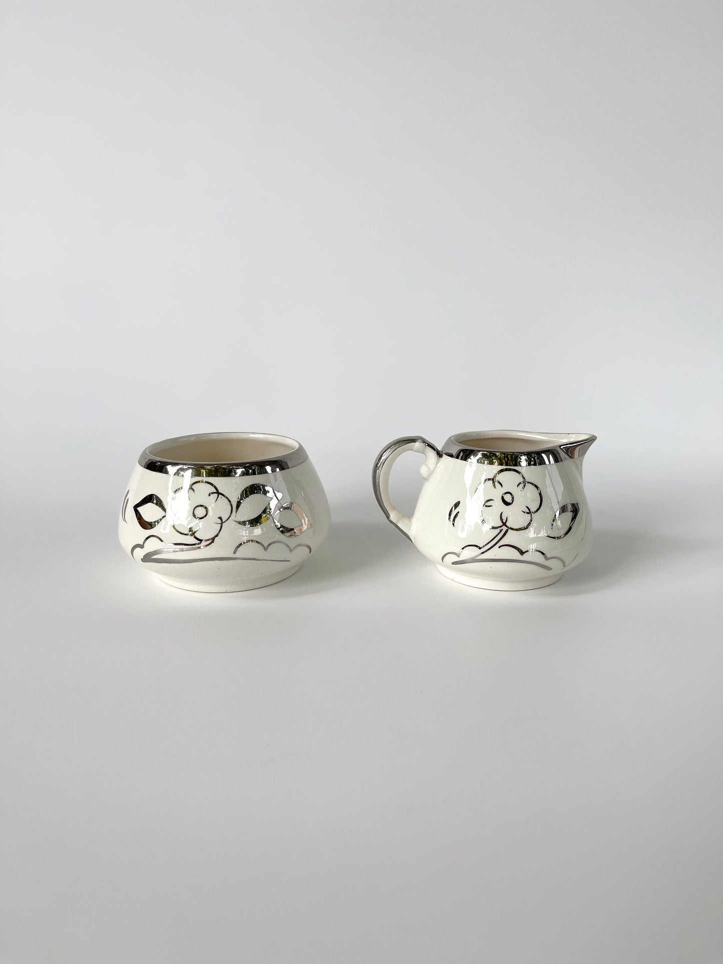 1940s English Lustreware Sugar Pot and Creamer