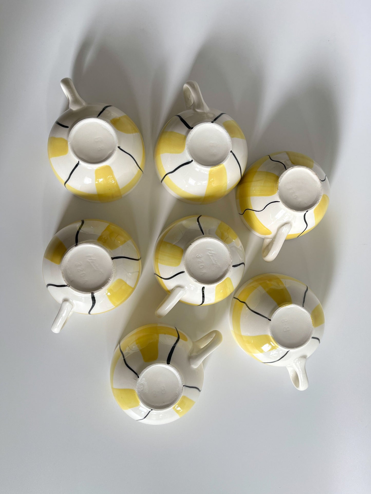 1950s Hycroft Calico Yellow Plaid Cups & Saucers