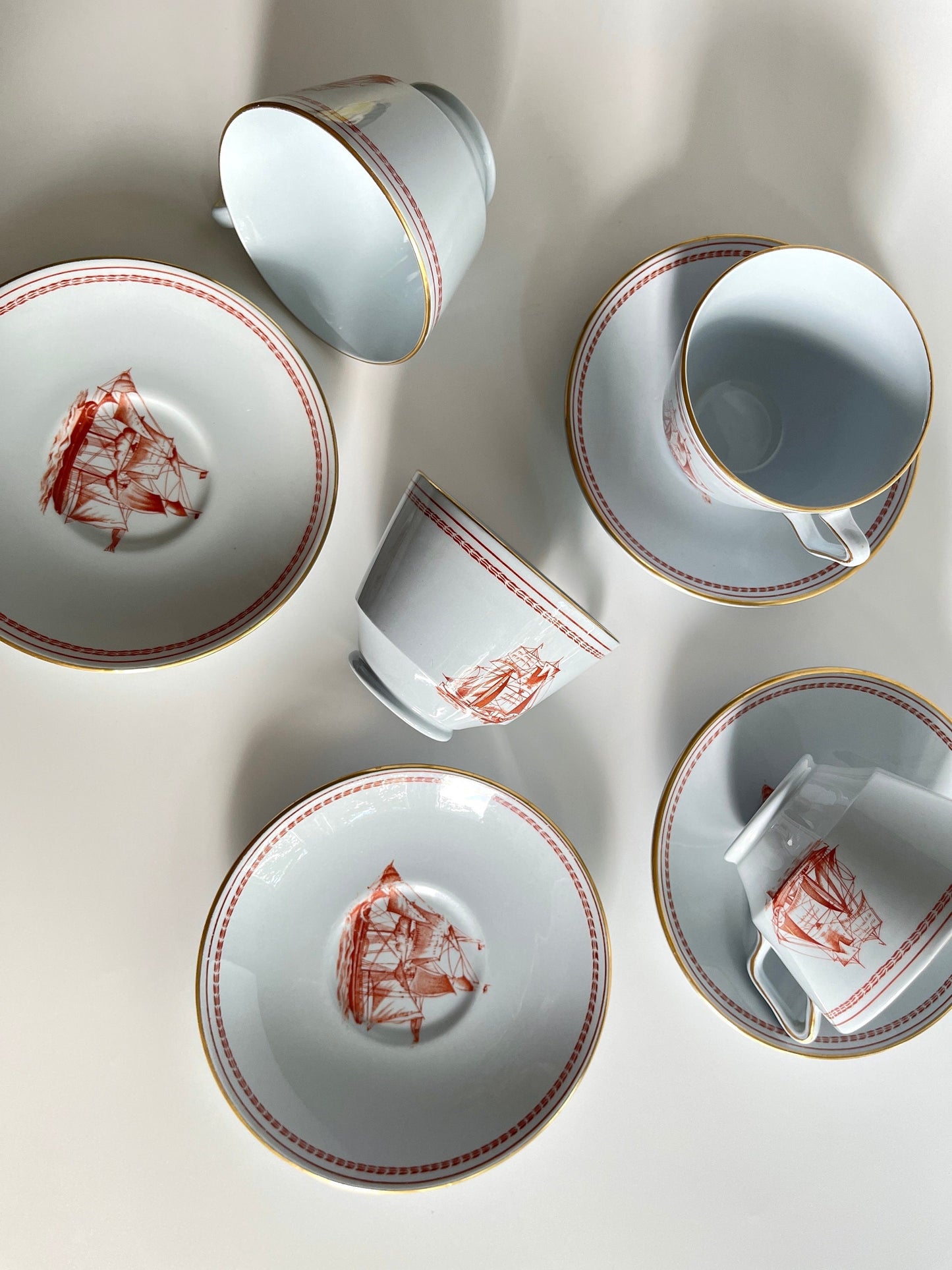 Spode Trade Winds Red Cups & Saucers