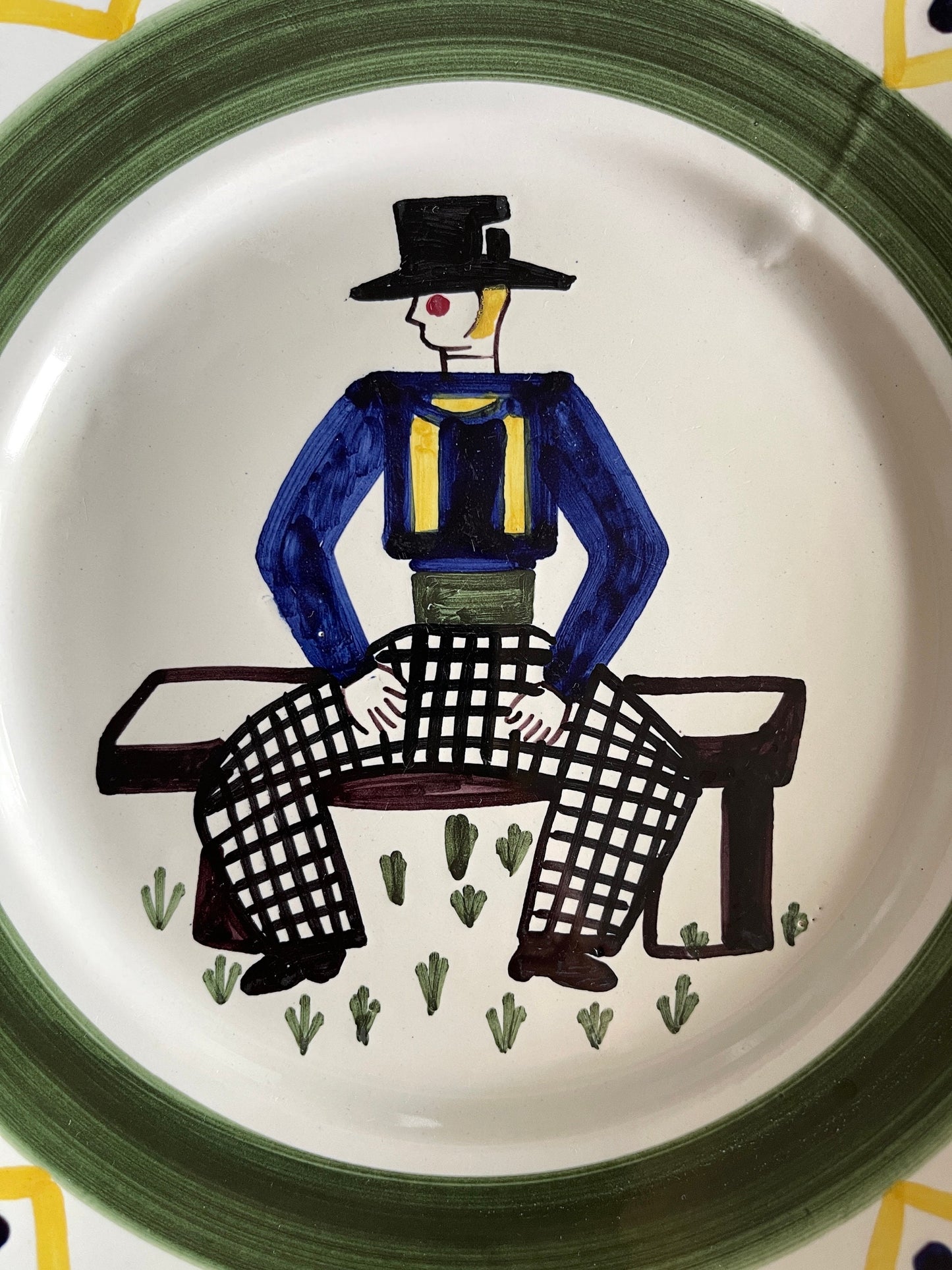 Vintage French HB Quimper Folk Art Plates