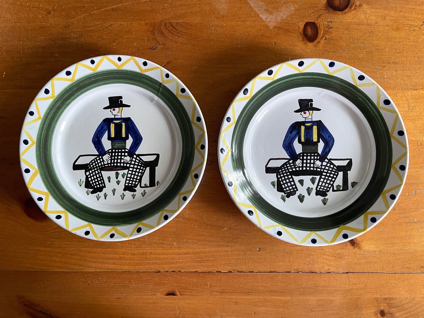 Vintage French HB Quimper Folk Art Plates