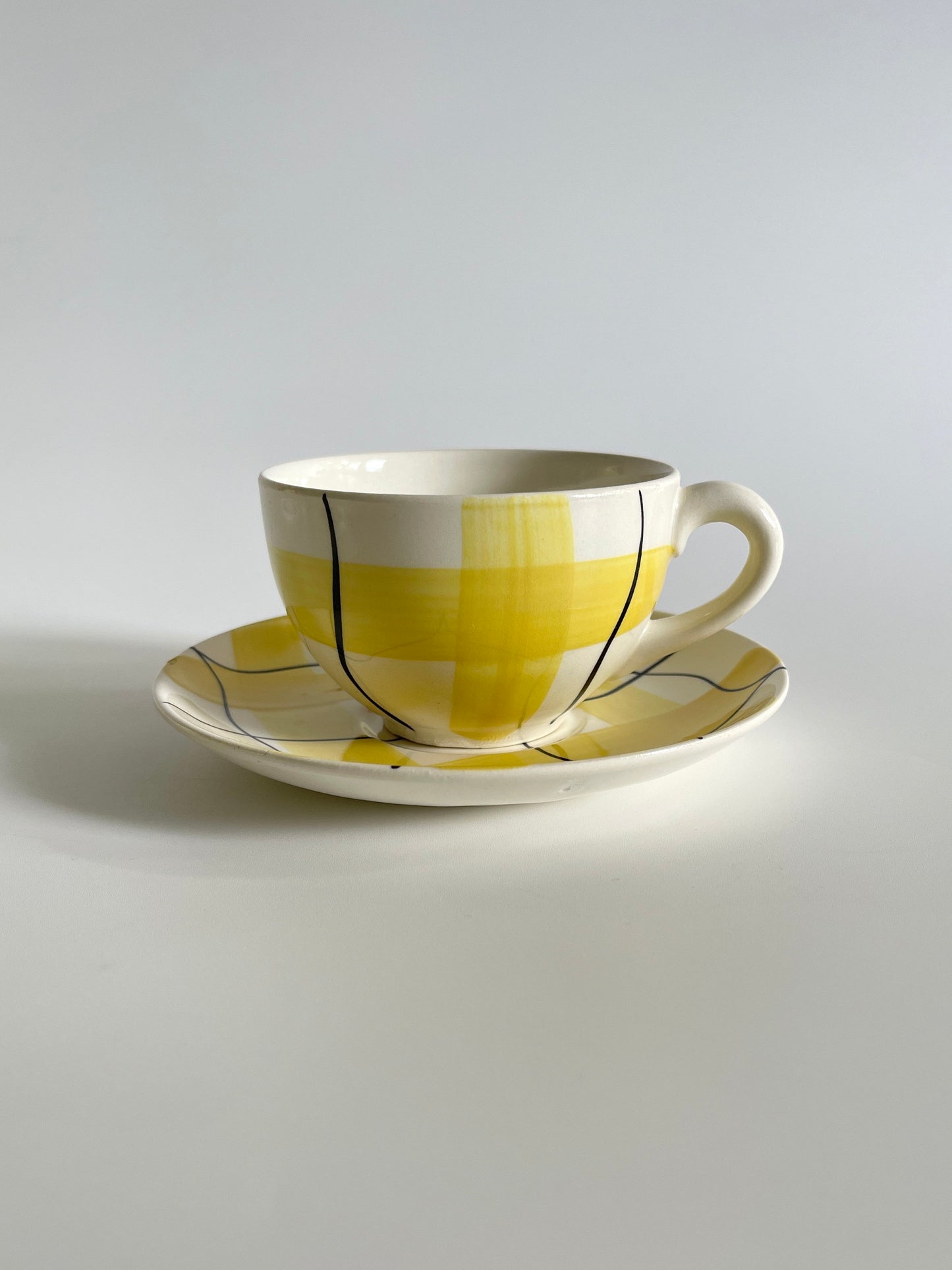 1950s Hycroft Calico Yellow Plaid Cups & Saucers