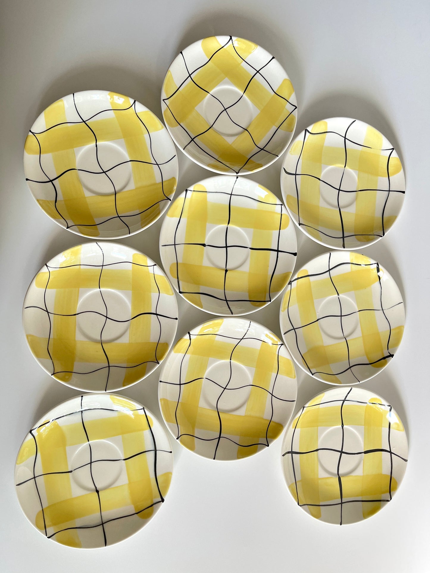 1950s Hycroft Calico Yellow Plaid Cups & Saucers