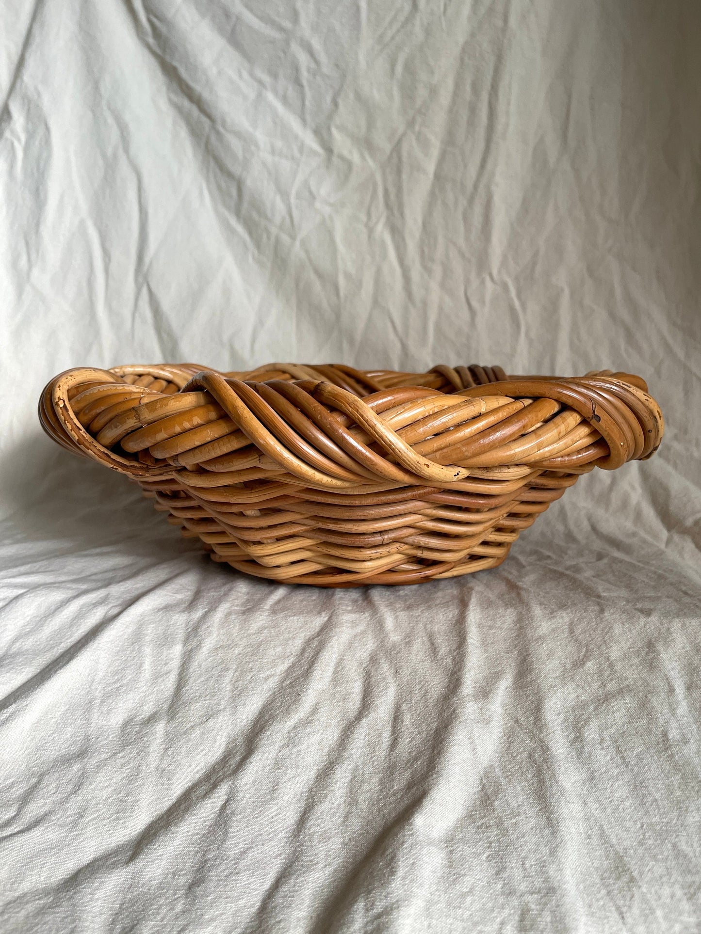 Vintage Handwoven Rattan Basket Bowl