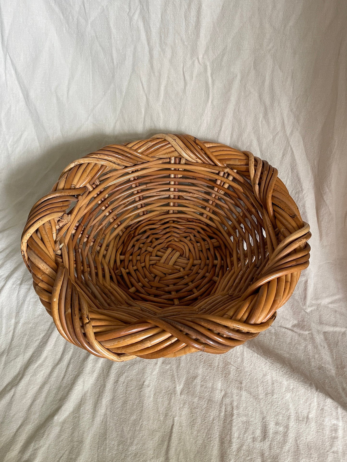 Vintage Handwoven Rattan Basket Bowl